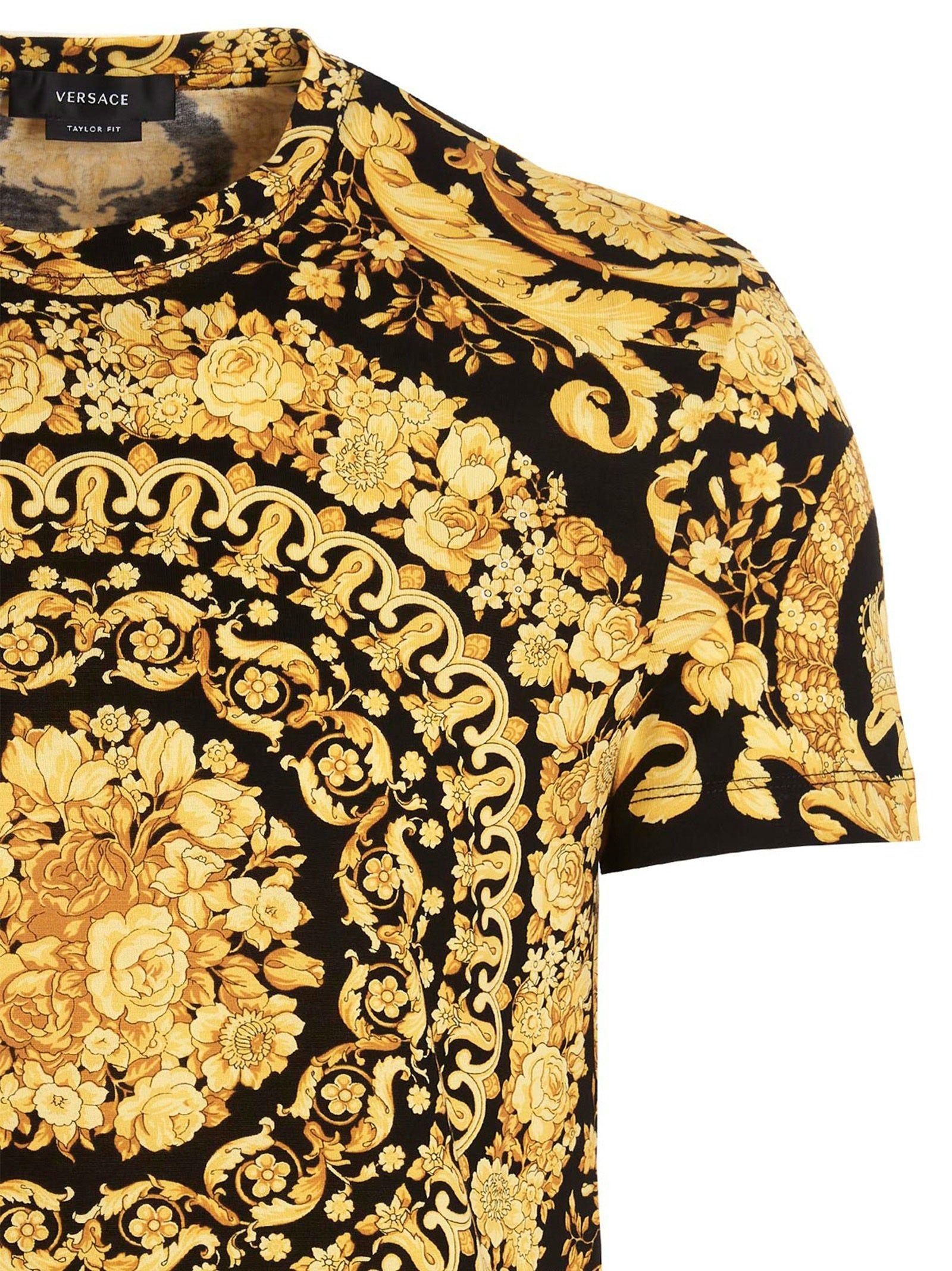 Gold Versace T Shirt Replica Versace 'barocco' T-shirt In Metallic