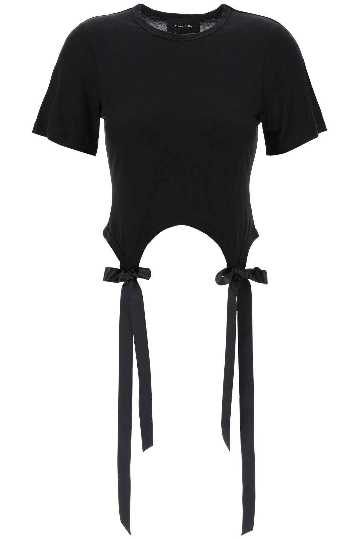【関税込み】Bow Tails Easy T-Shirt - Simone Rocha - Cotton - Simone Rocha Easy T Shirt With Bow Tails in Black | Lyst