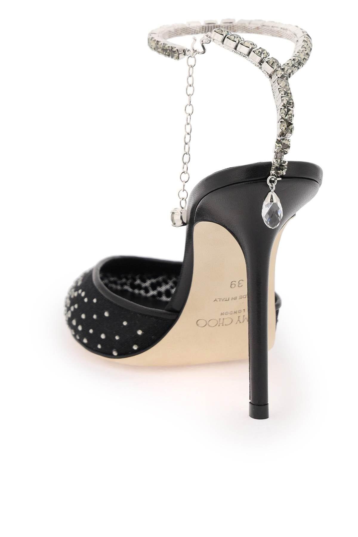 SAEDA SANDAL 100 | Black Suede Sandals with Crystal