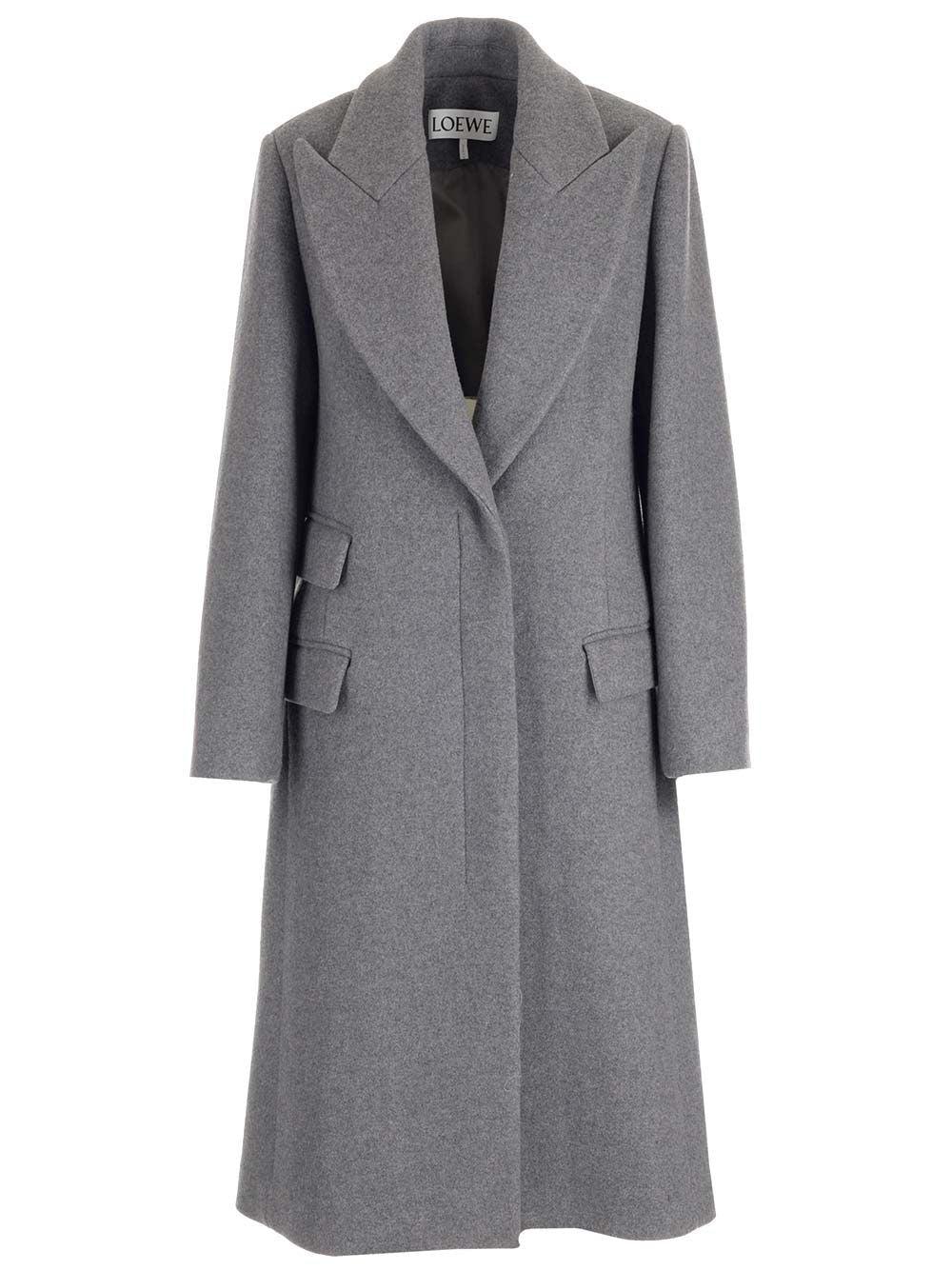 コート Loewe Wool And Cashmere Long Coat LOEWE - Wool And Cashmere Blend Single-breasted Long Coat Loewe