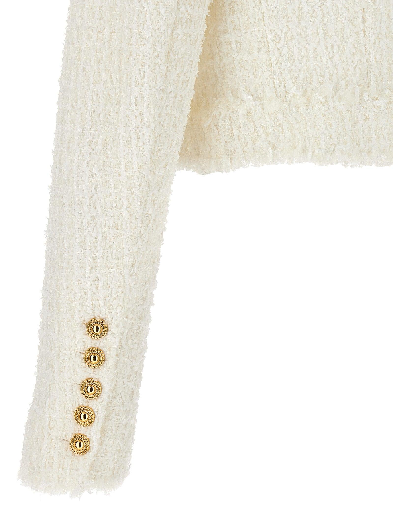 Balmain lurex-detail tweed jumper - White
