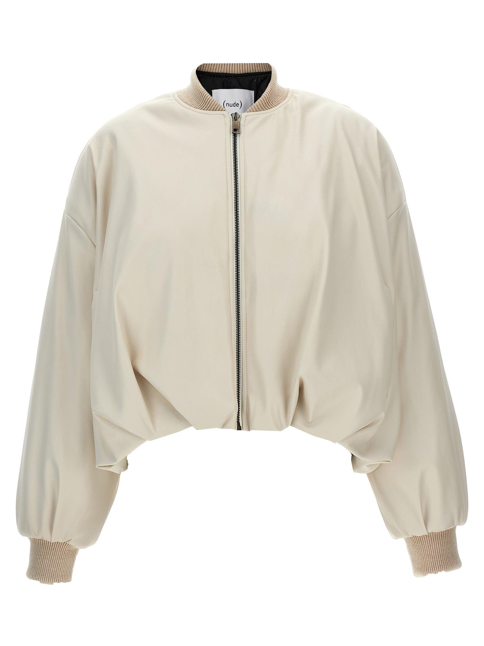 Nude Eco Leather Bomber Jacket Casual Jackets, Parka in Natural | Lyst