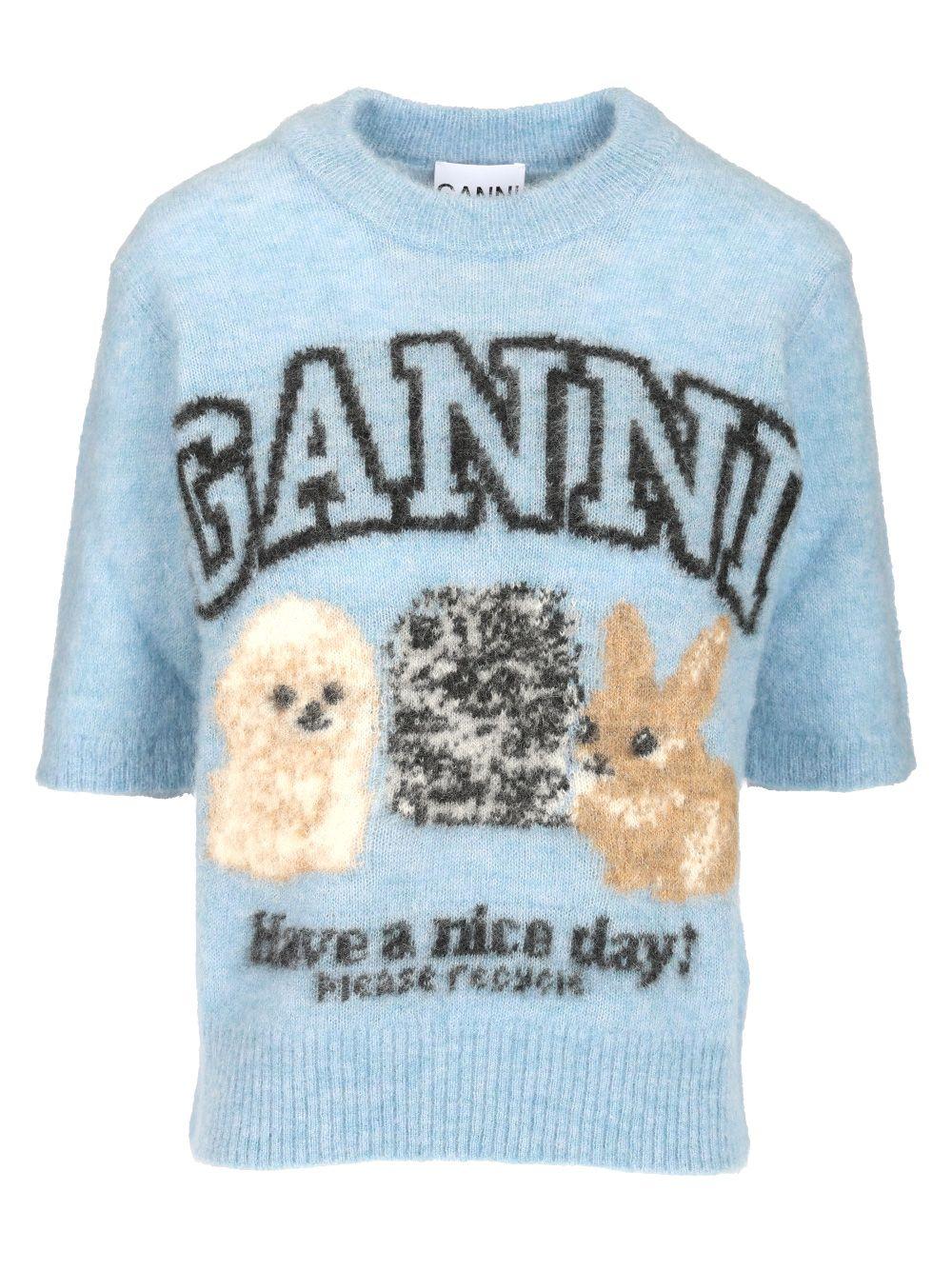 Ganni Alpaca Sweater T-Shirt Light in Blue | Lyst