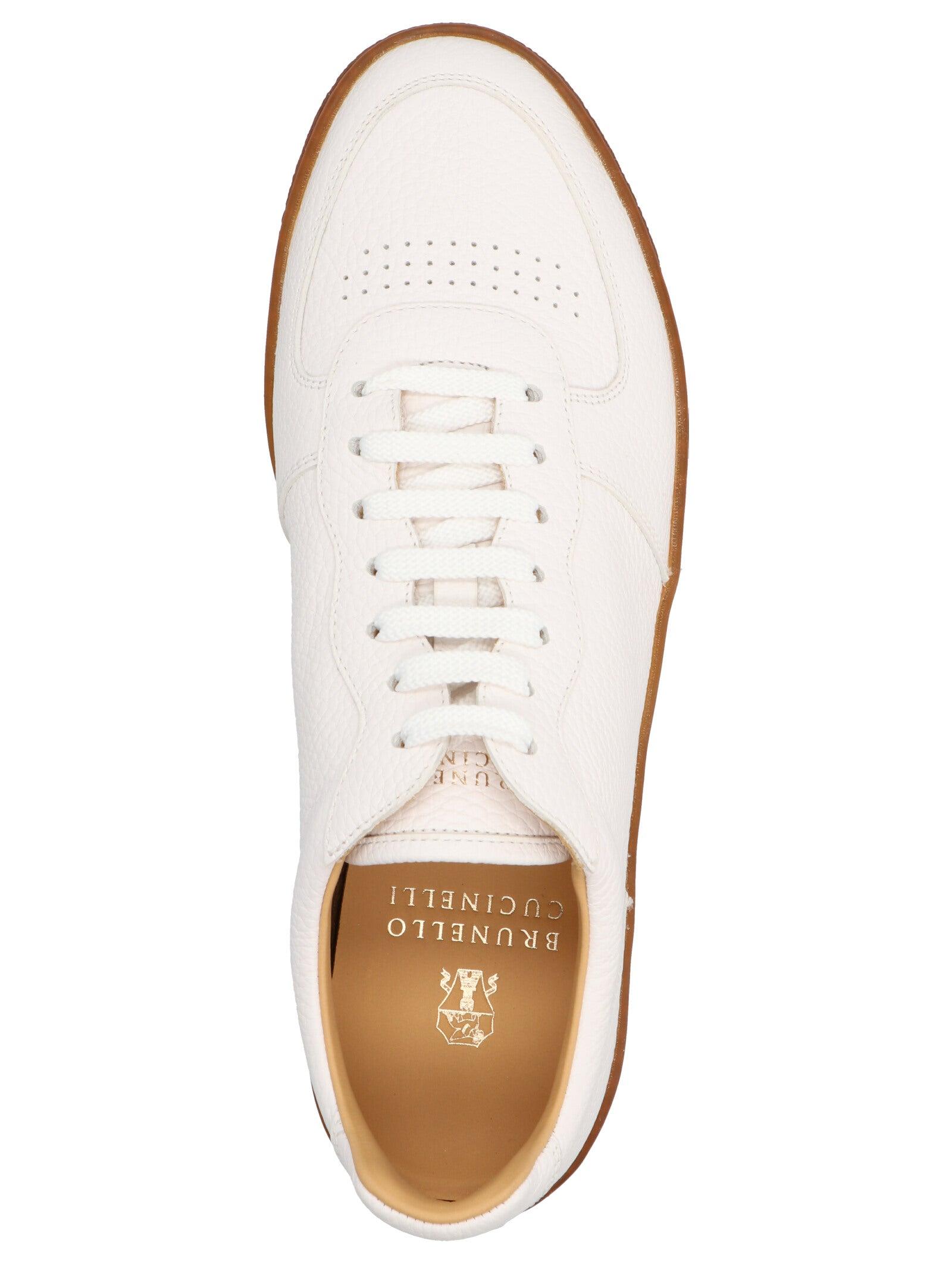 Brunello Cucinelli 'Grained Leather' Gum Sole Sneakers White 45 Mens