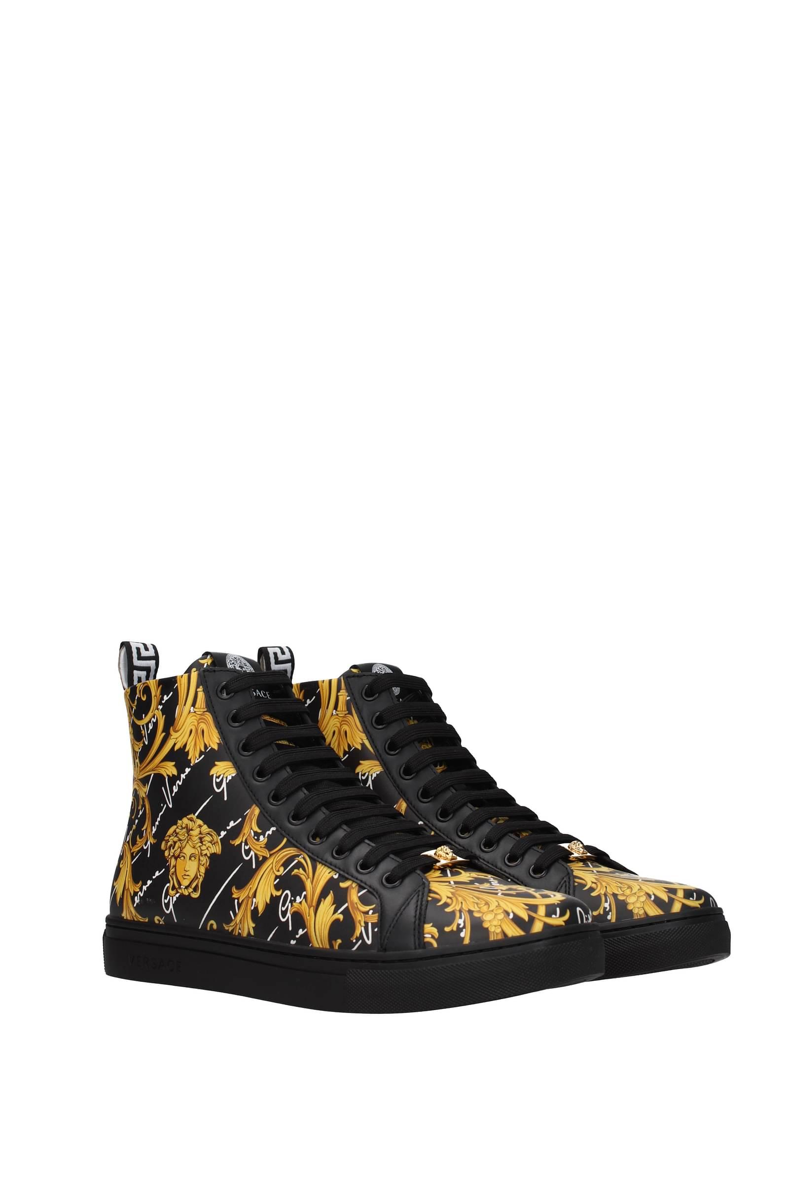 Versace Sneakers Leather Gold in Black for Men | Lyst
