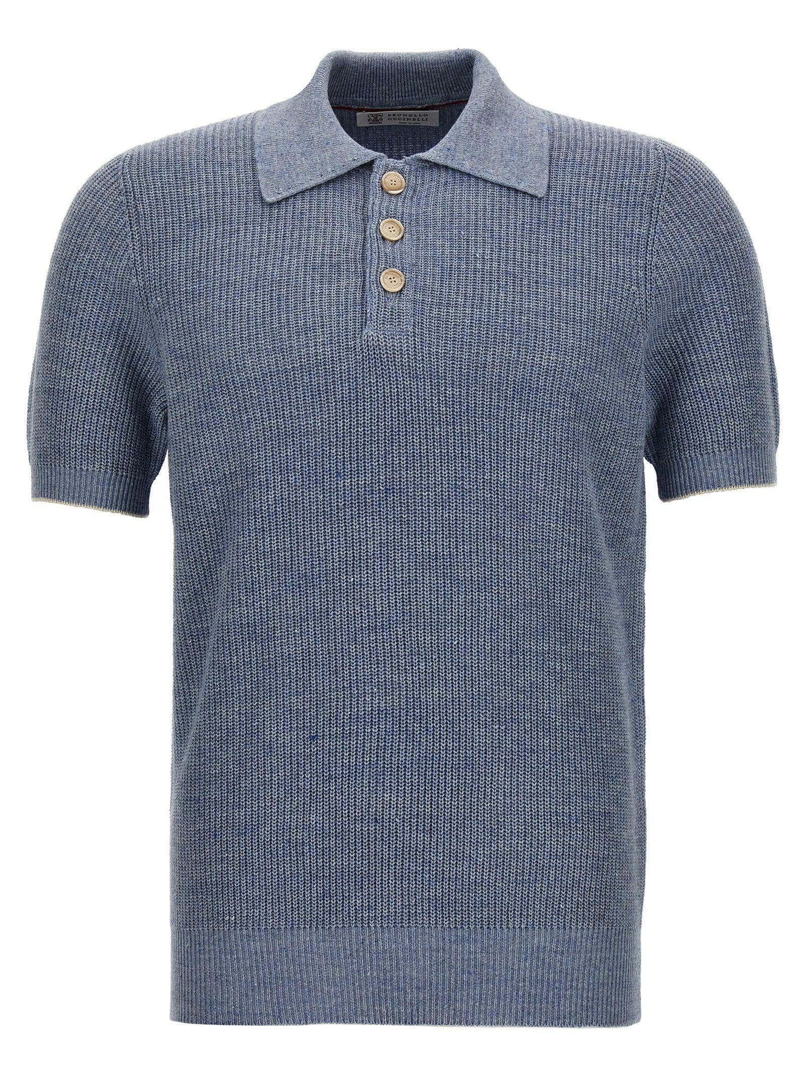 Brunello Cucinelli Linen Knit Polo Shirt in Blue for Men | Lyst