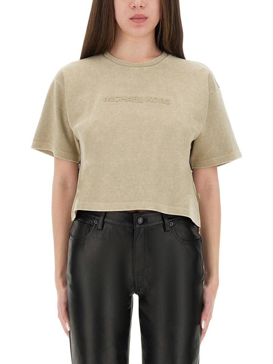 Tシャツ・カットソー Michael Kors Woman T-Shirt Black MR5615433D 001 Michael Kors Women's Rhinestud MK Logo T-Shirt, Black, XXS