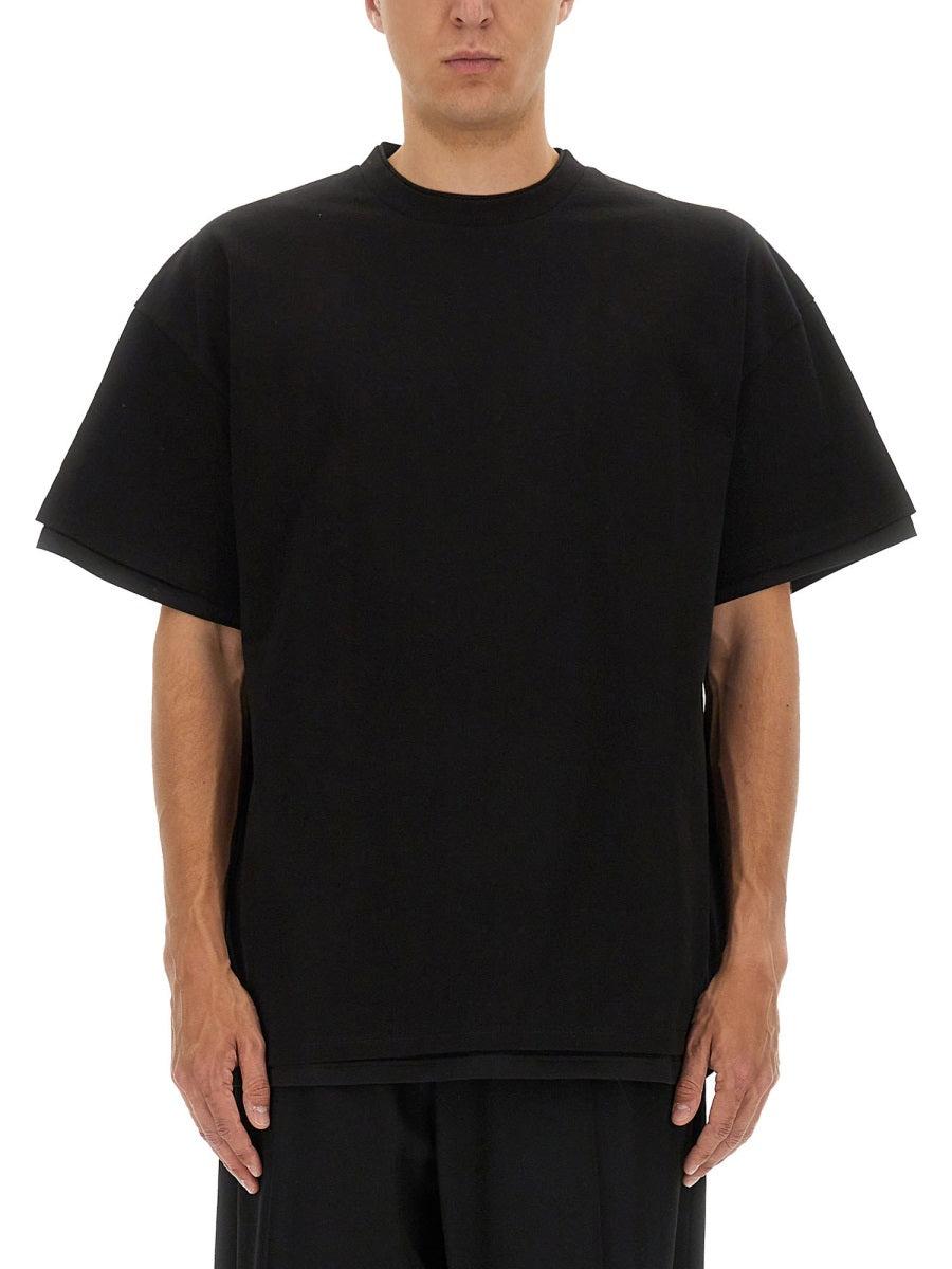 Tシャツ・カットソー Jil Sander Black Double-Layers T-shirt in Cotton Man Jil Sander Men's Black Double-Layers T-Shirt In Cotton Man