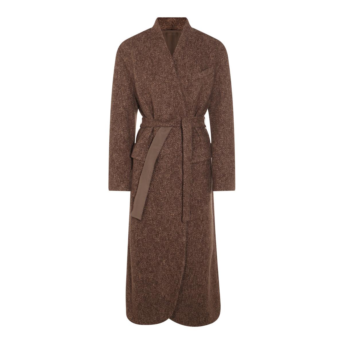 コート BRUNELLO CUCINELLI Long wool coat with jewellery BRUNELLO CUCINELLI Marble Wool Coat with Jewel Belt