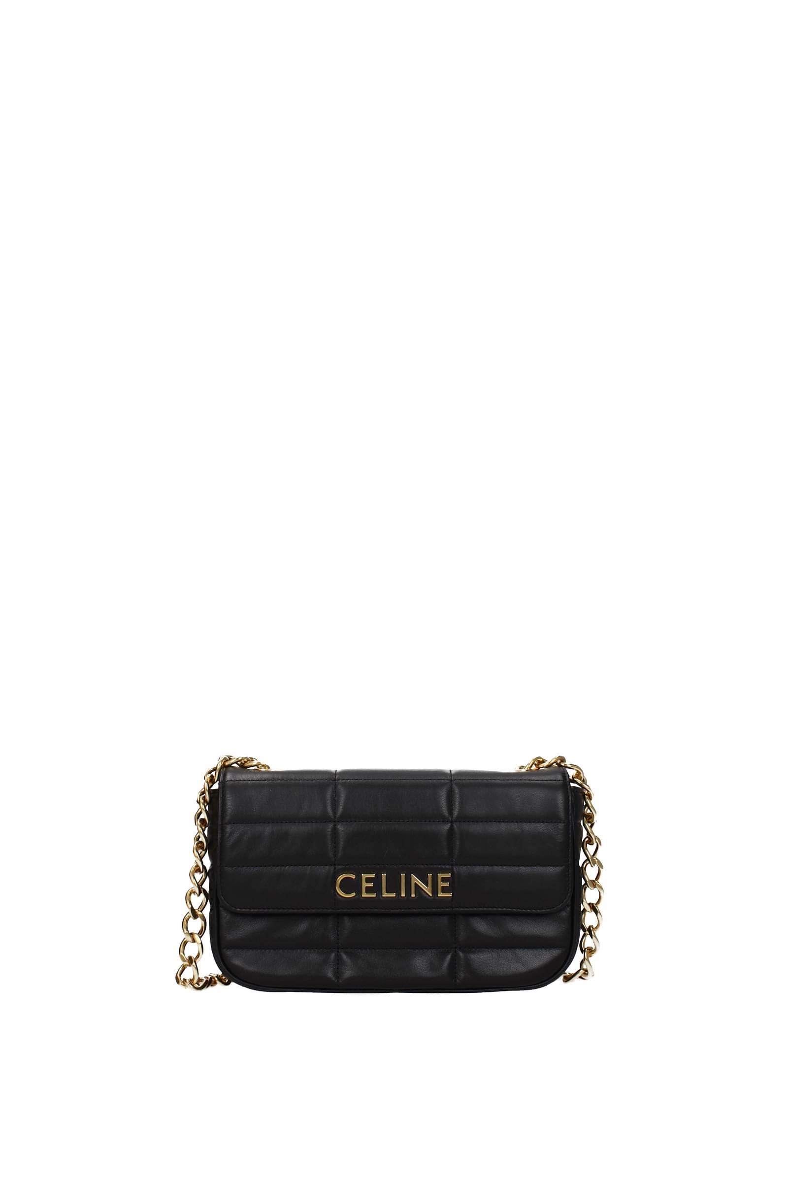 Celine Leather Lined Shoulder Bags in Black