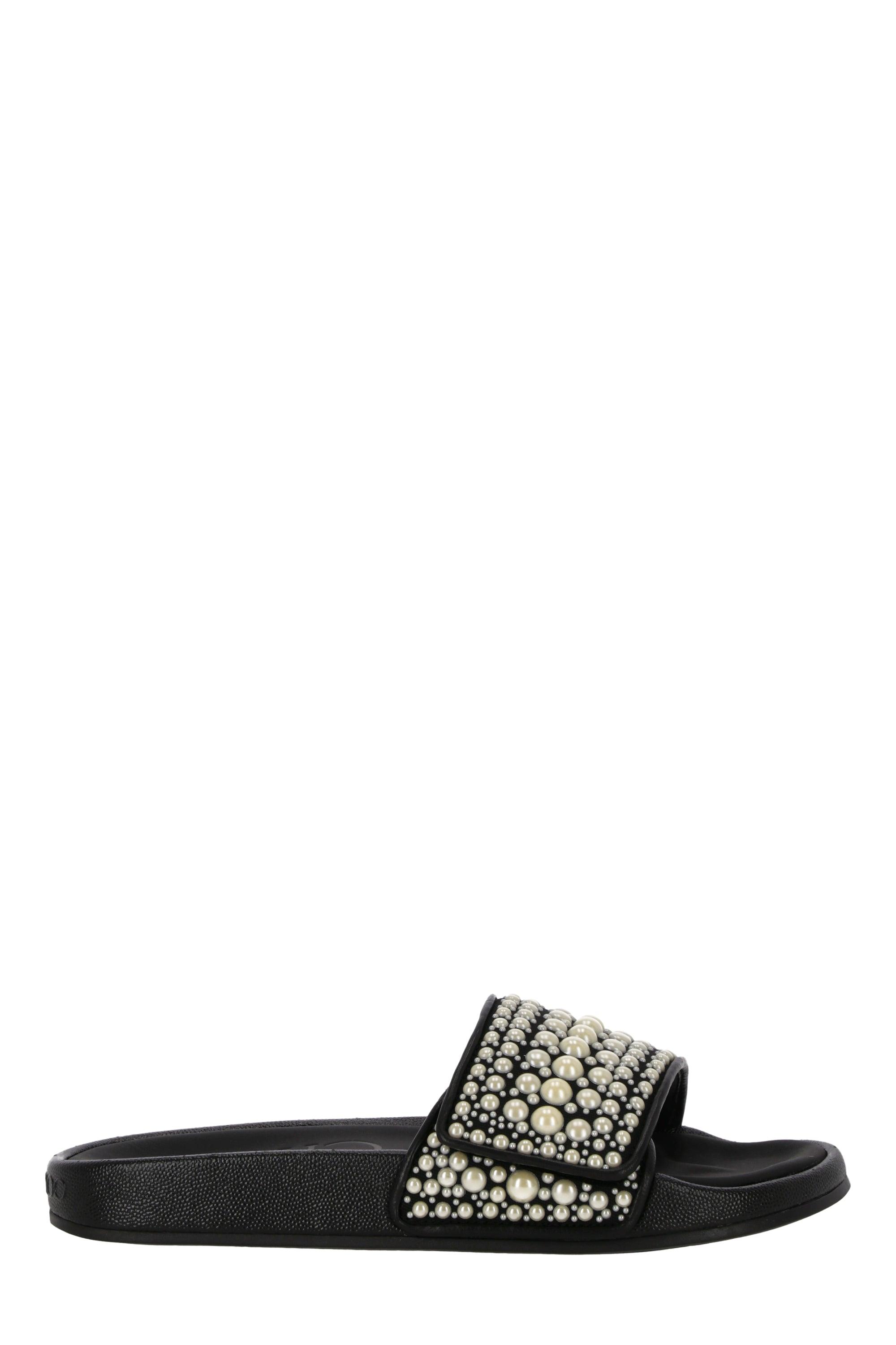 Jimmy Choo Black Leather Fitz Embellished Slides | Lyst