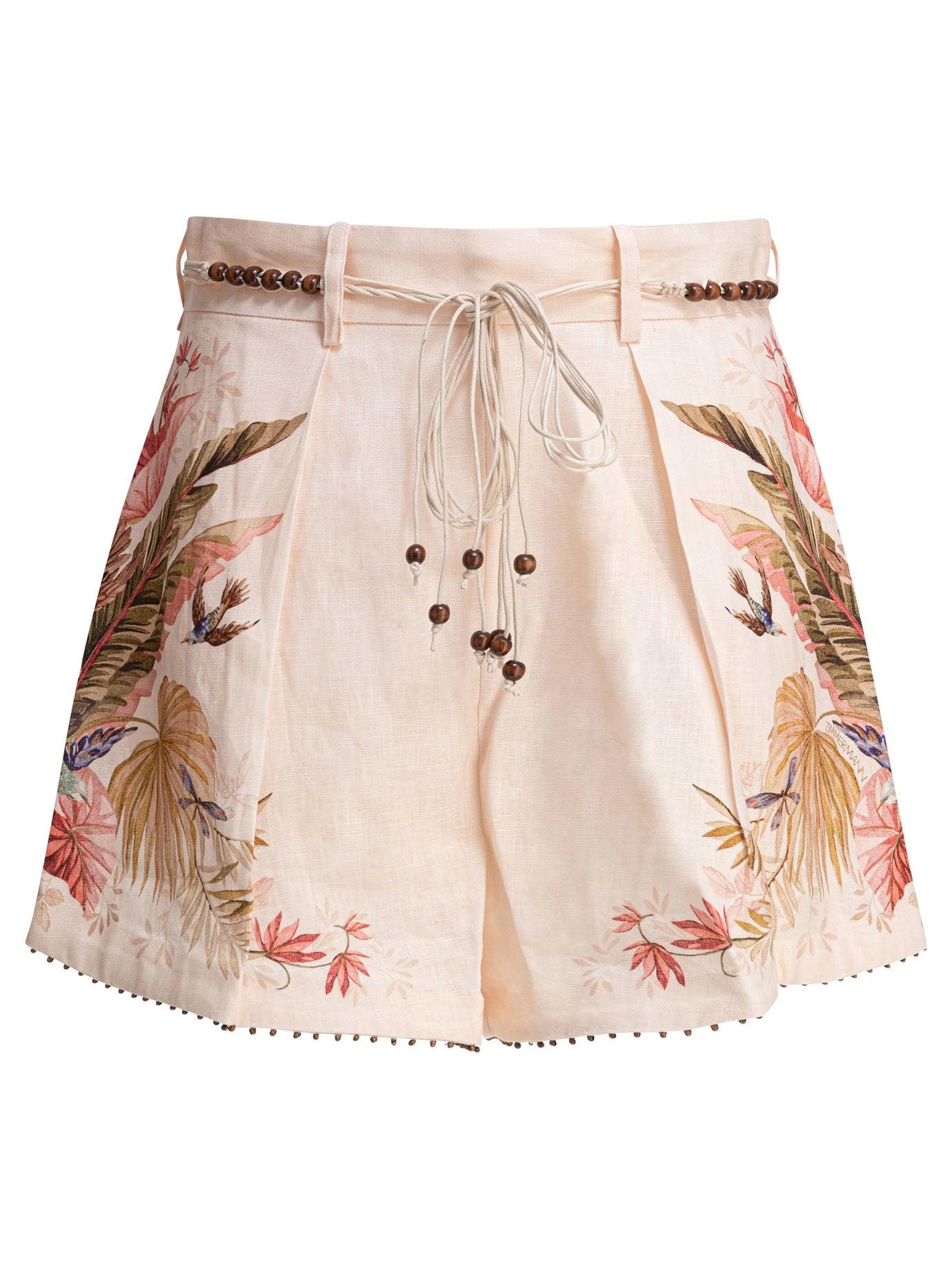 ジマーマン Zimmer mann 花柄リネンショートパンツ ベージュ ZIMMERMANN Floral Linen Belted Tuck Shorts in Lemon Meadow