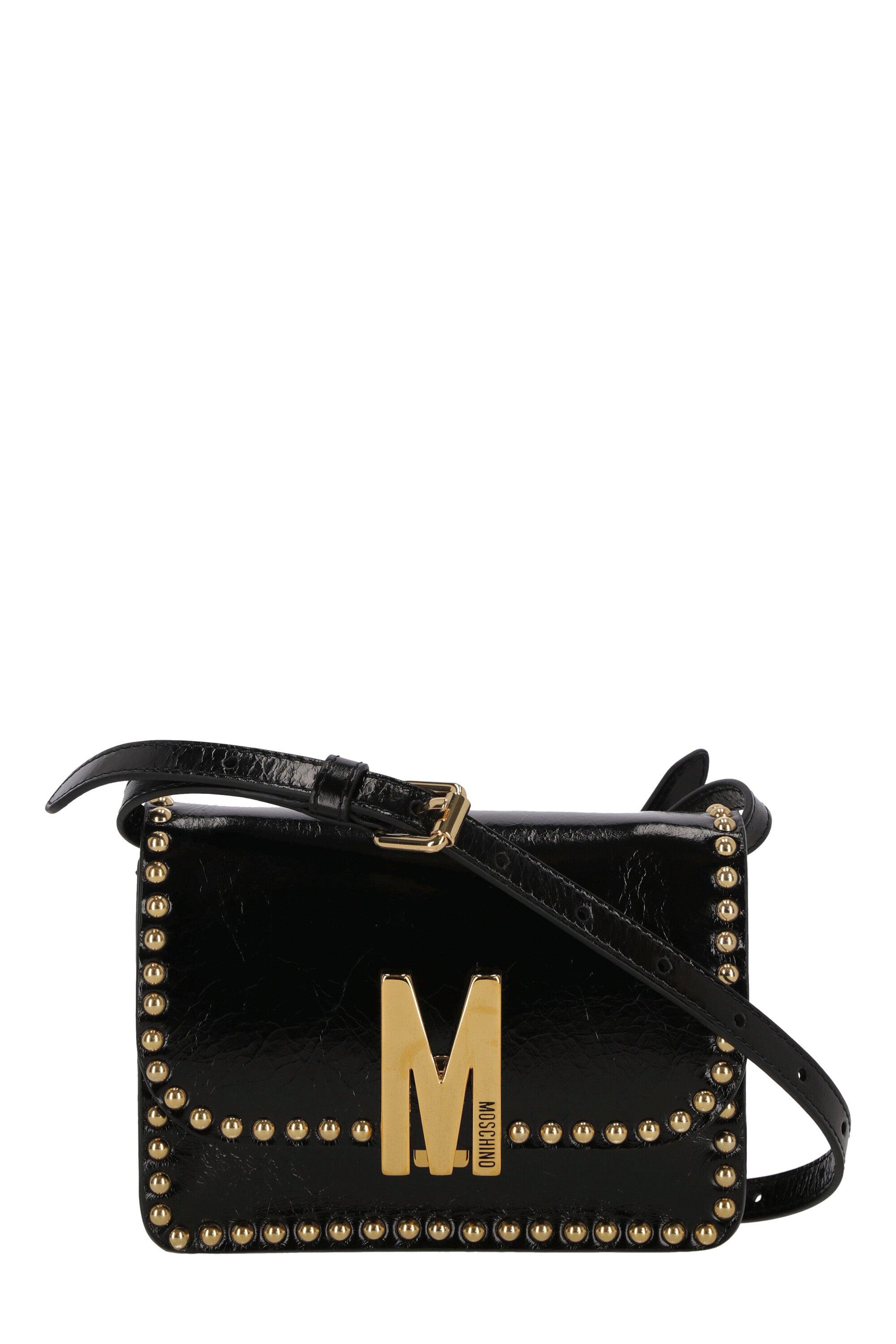 Marc Jacobs - Snapshot Studs - Black leather bag printed canvas with wide  and studded shoulder strap, for women