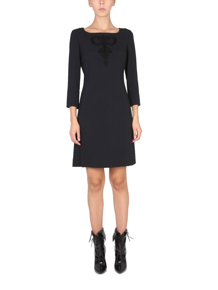 【送料&関税込】Moschino Slim Fit Dress Black Dress with logo Love Moschino - suit jacket mini dress