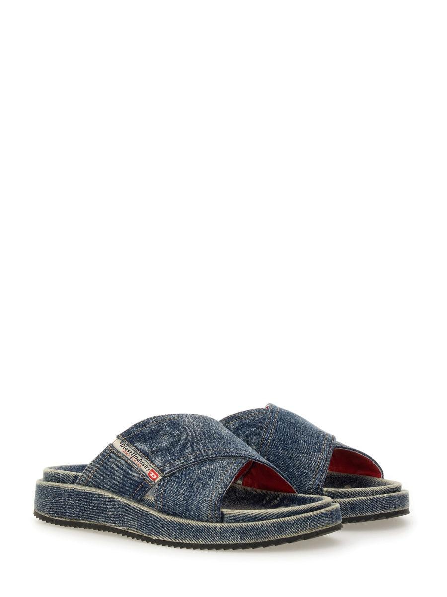サンダル・ミュール DIESEL SLIDE SANDAL CRIS CROS Women's Sa-Slide-Denim slides with criss-cross straps | Blue