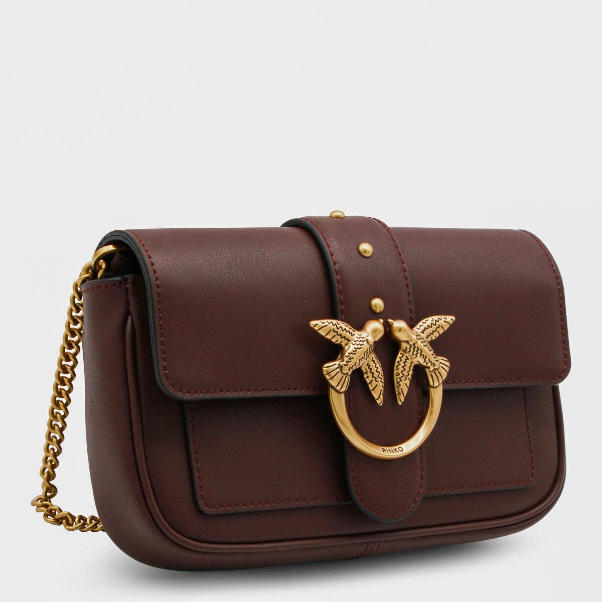 Sac Pinko Bag Bordeaux PINKO Mini Sac à Bandoulière Cuir 18 Cm
