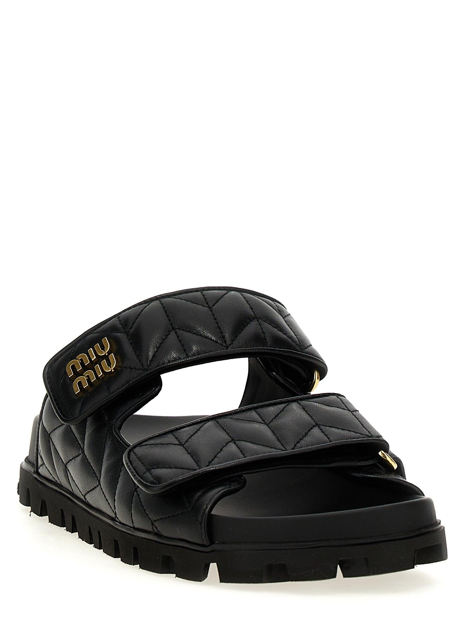 サンダル・ミュール MIU MIU Matelasse nappa sandals 0400022953538_DARKBROWN?wid=