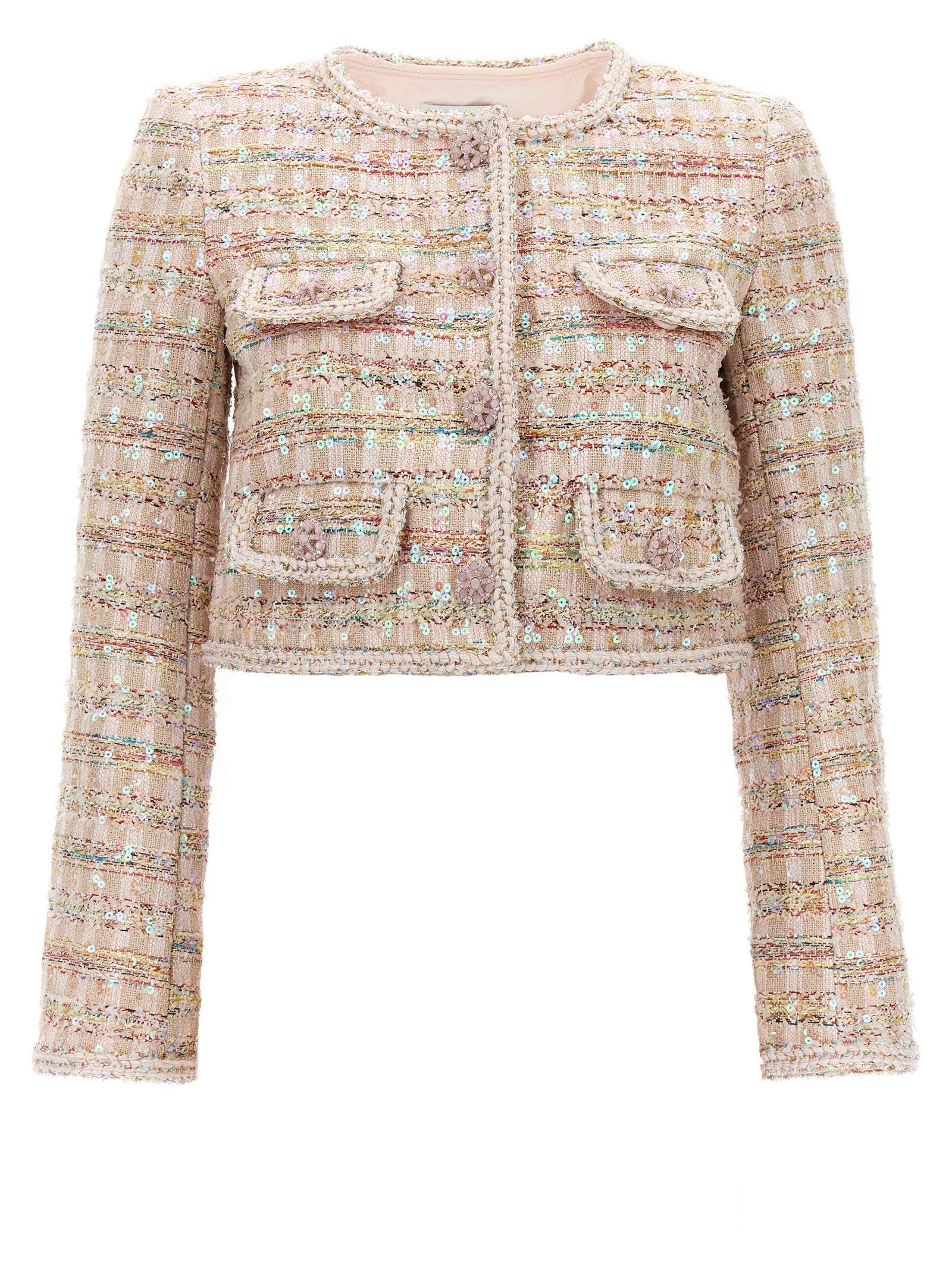 Self-Portrait Sequin Boucle Short Jacket Jackets in Natural | Lyst