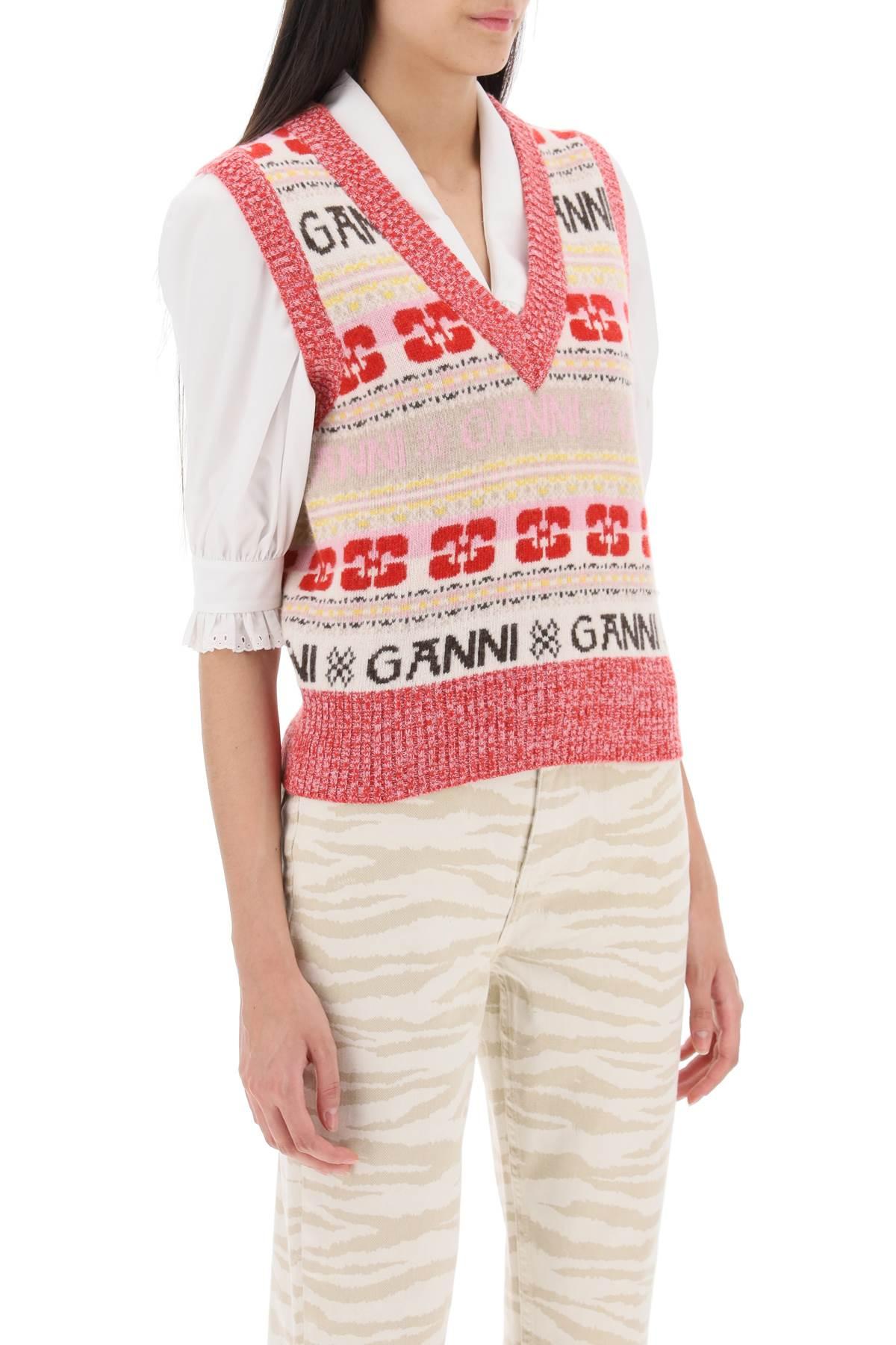 Ganni Vest In Jacquard Knit With Graphic Logo Motif in Red | Lyst