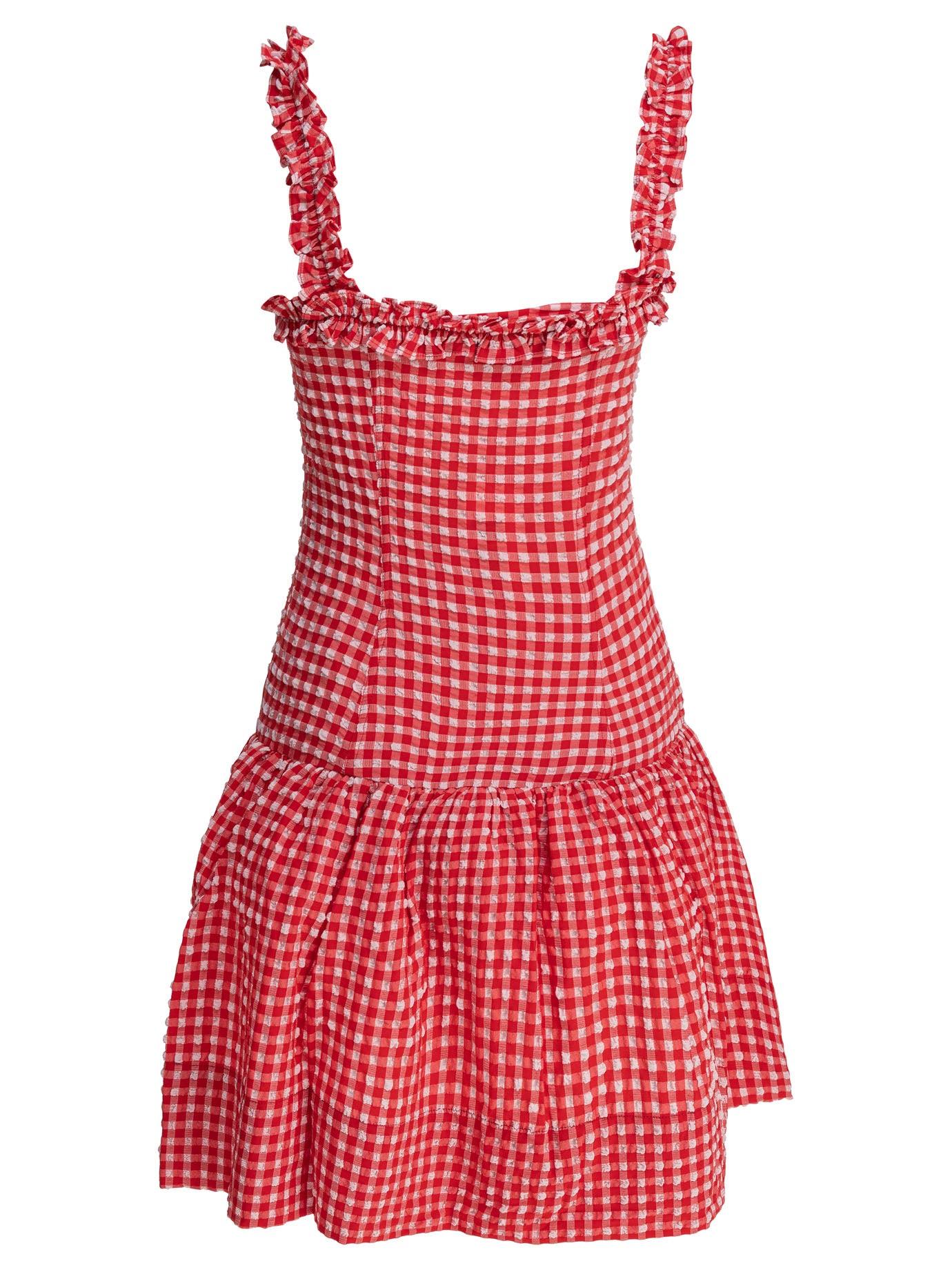 ワンピース Ganni Mini dress with ruffles Ganni Mini Dress With Ruffles in Red | Lyst