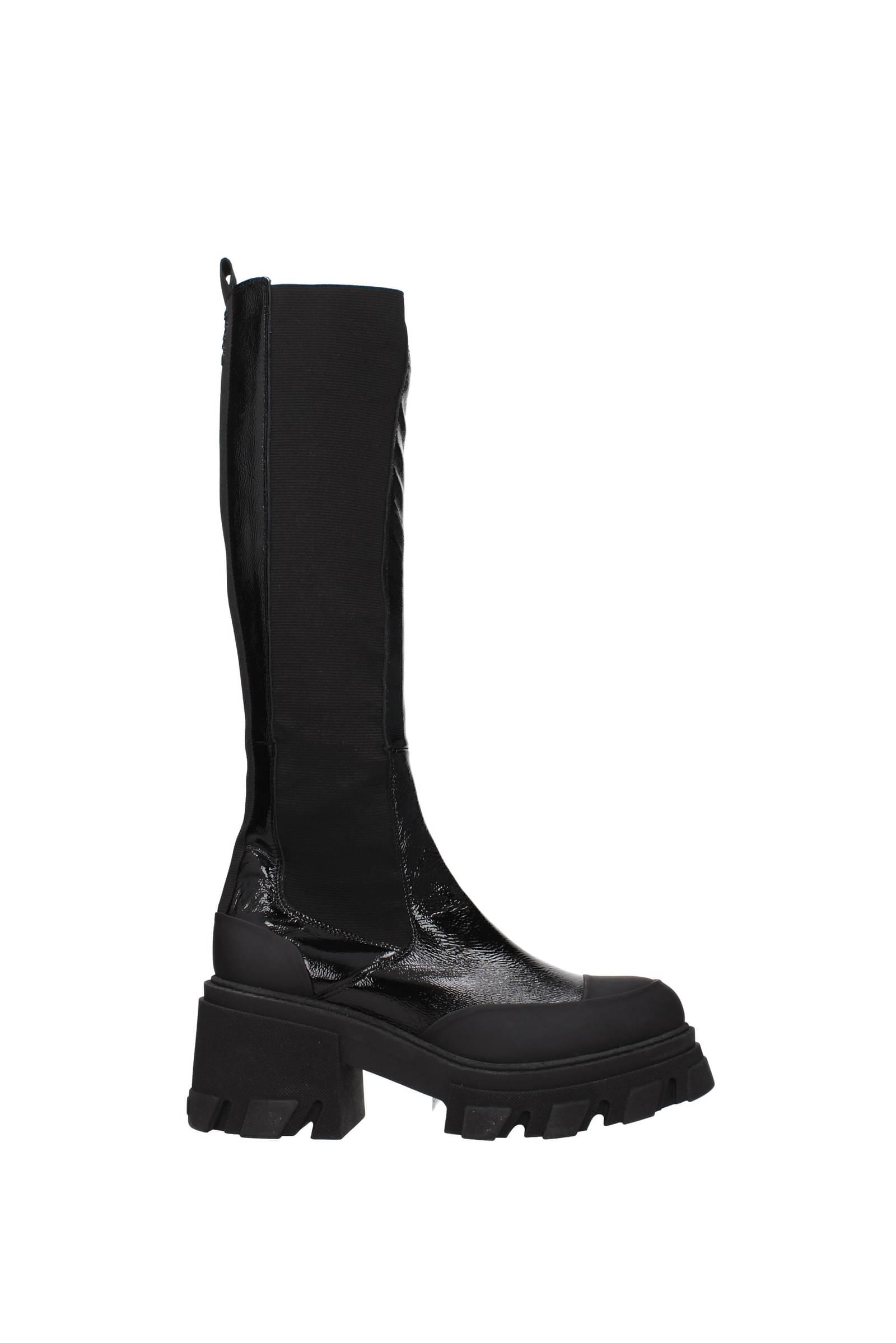 Ganni Boots Patent Leather in Black | Lyst