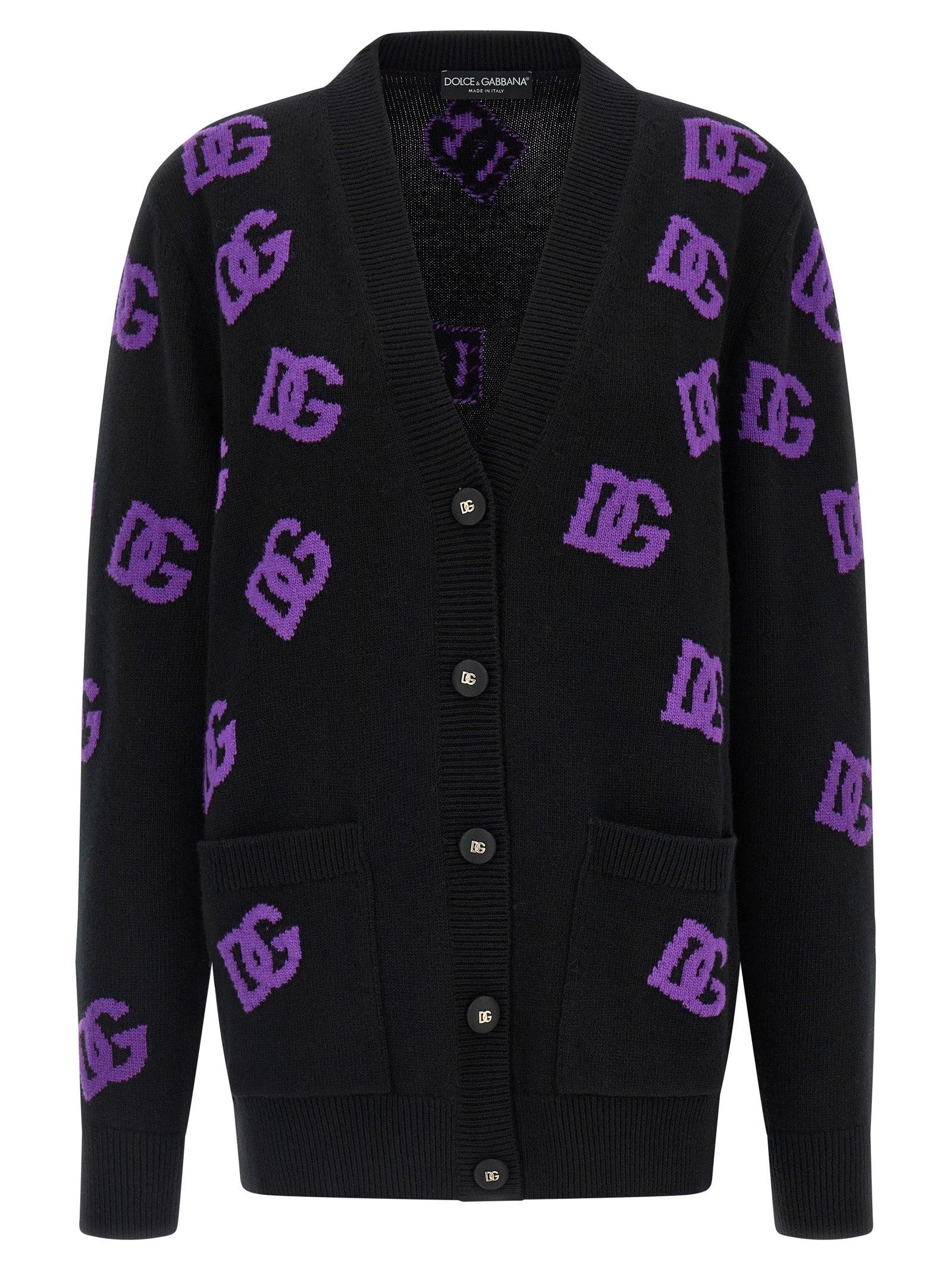 【送料&関税込】Dolce & Gabbana Cardigan With Logo Wool fisherman's rib-knit cardigan with DG logo patch in