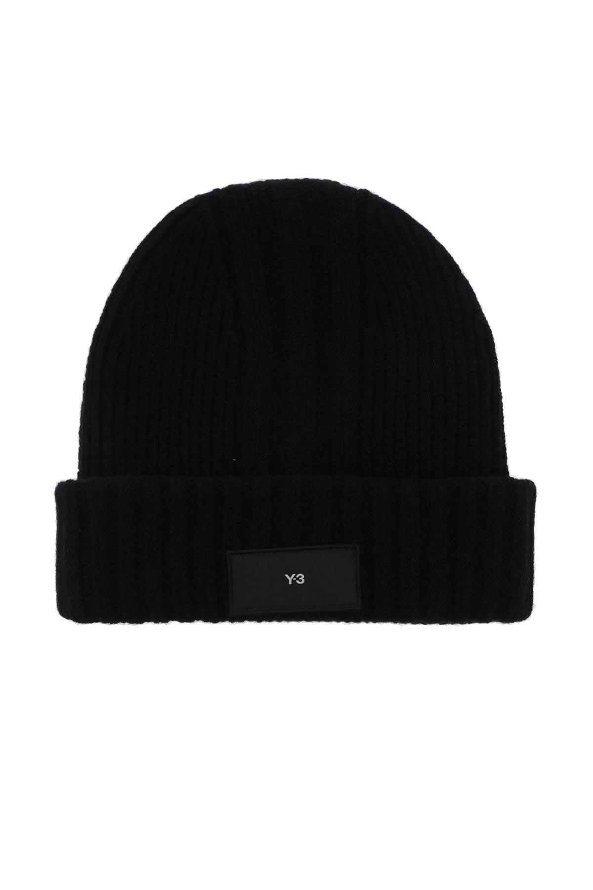Y-3 Beanie Hat In Ribbed Wool With Logo Patch in Black for Men