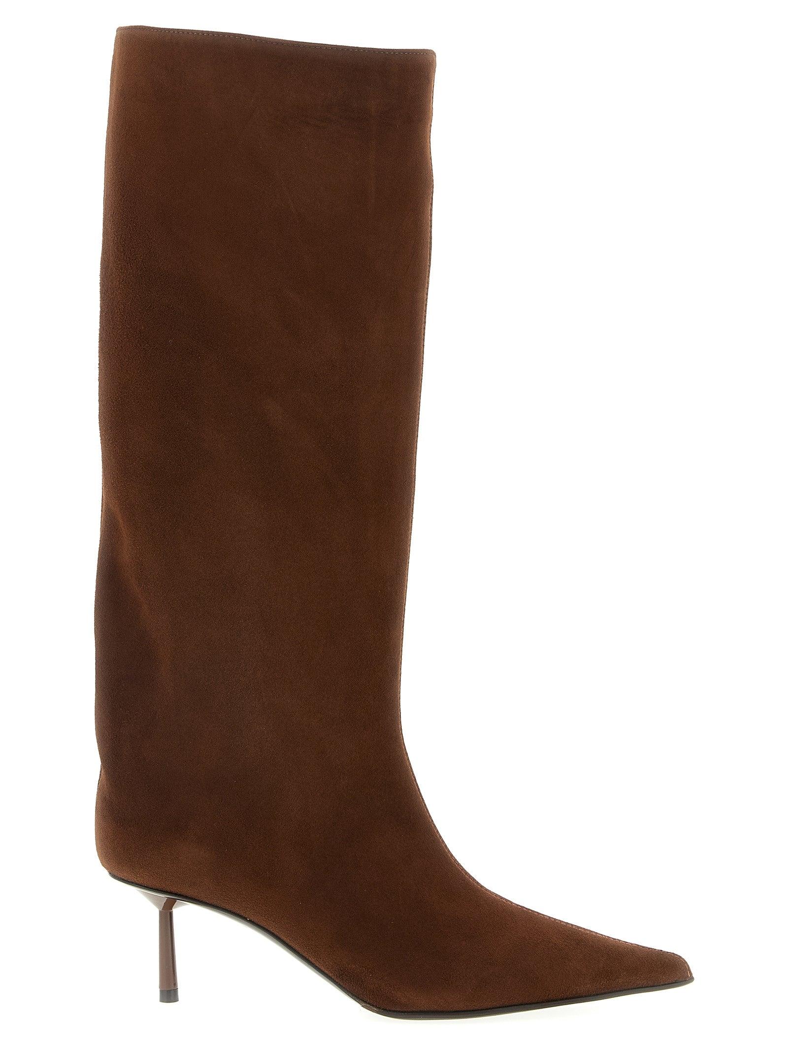 ショートブーツ・ブーティ LE SILLA EVA BOOTS IN STRETCH SUEDE EVA ANKLE BOOT 100 mm EBANO | Le Silla