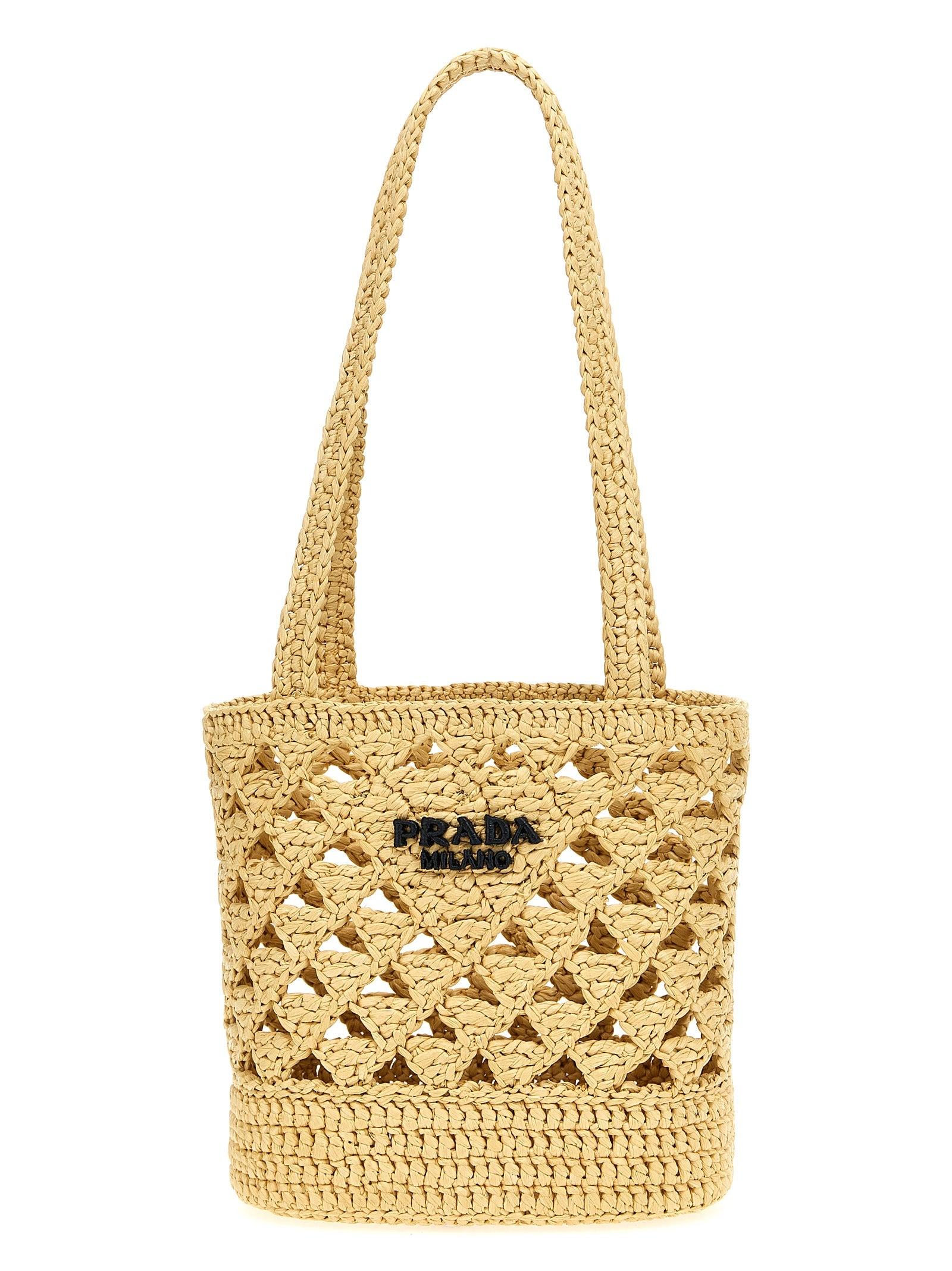 Prada Crochet Logo Handbag in Metallic | Lyst