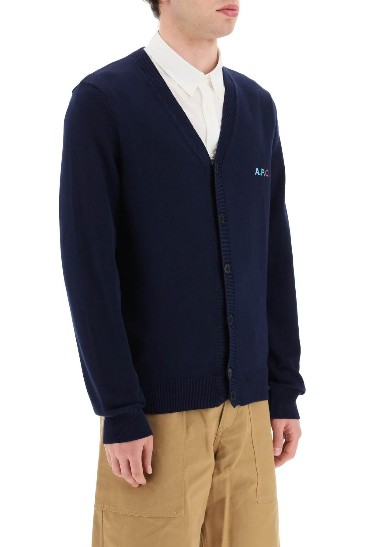 A.P.C. Joseph Cardigan With Embroidered Logo Detail in Blue for Men | Lyst
