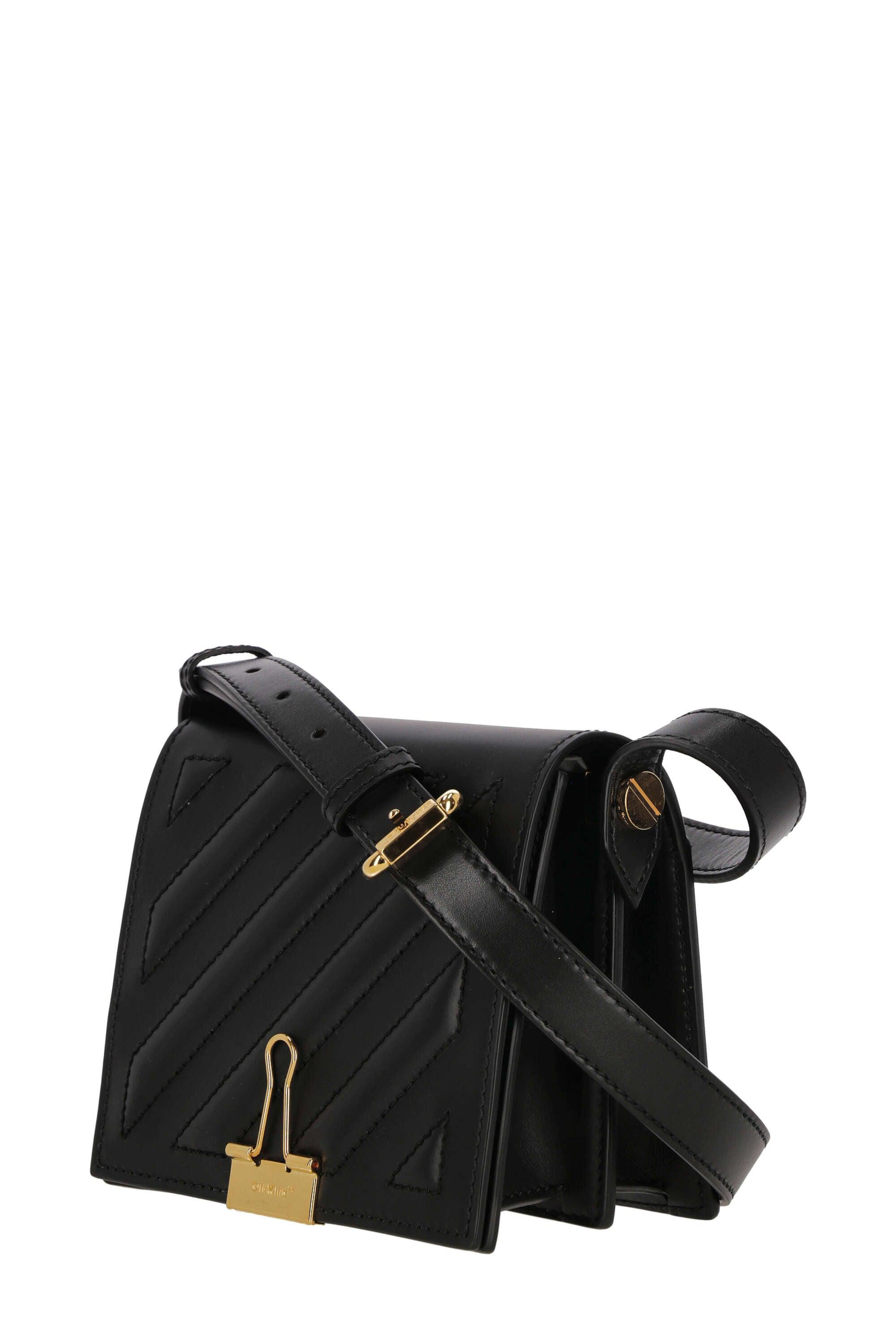 33% Off , OFF-WHITE , Black diagonal logo binder clip shoulder bag