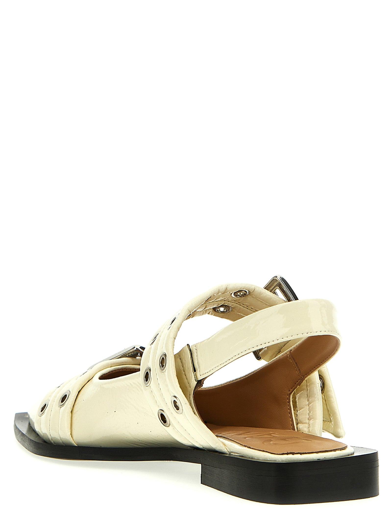 Ganni Wide Belt Buckle Flat Shoes in Metallic | Lyst UK