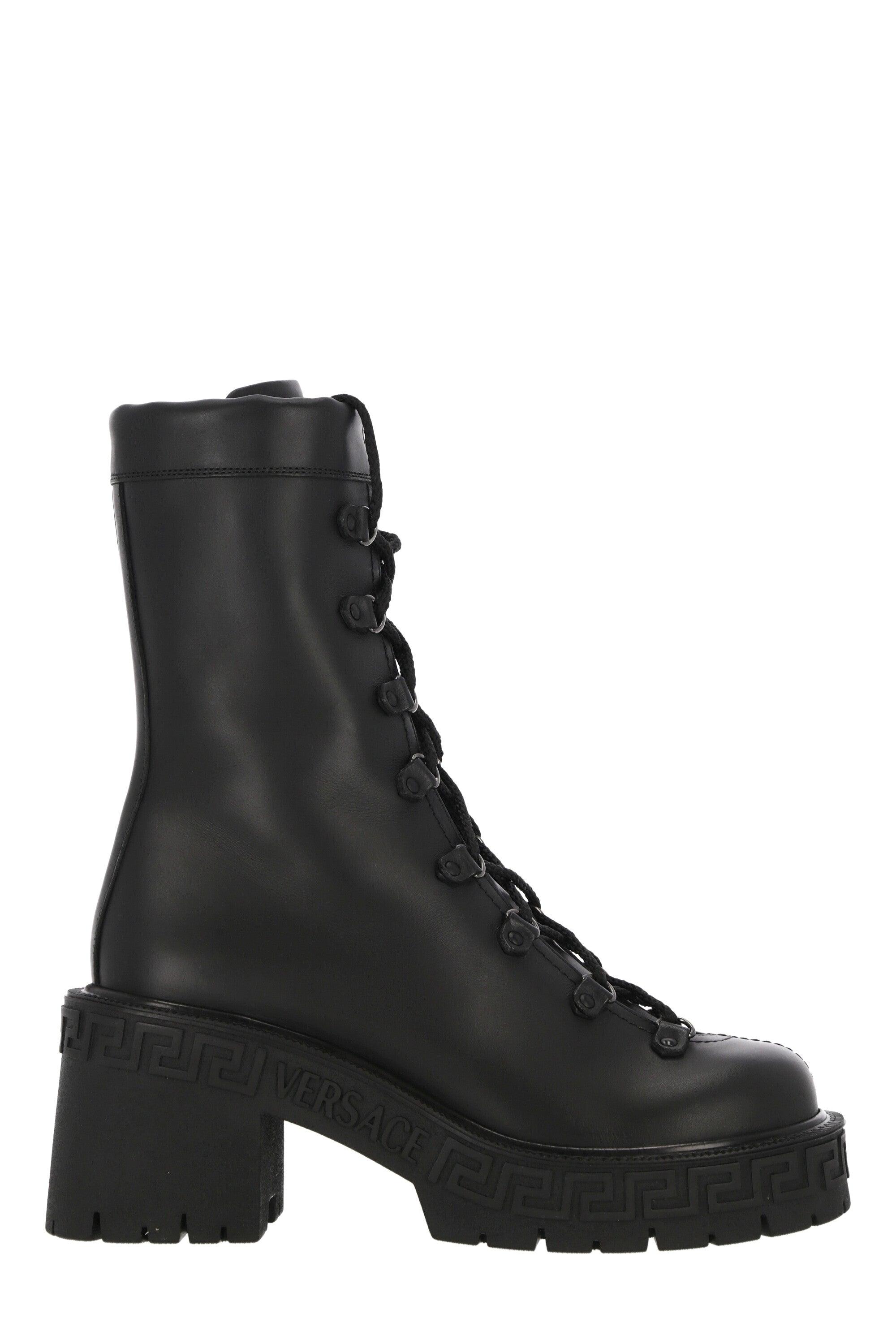 Versace Greca Platform Combat Boots in Black | Lyst
