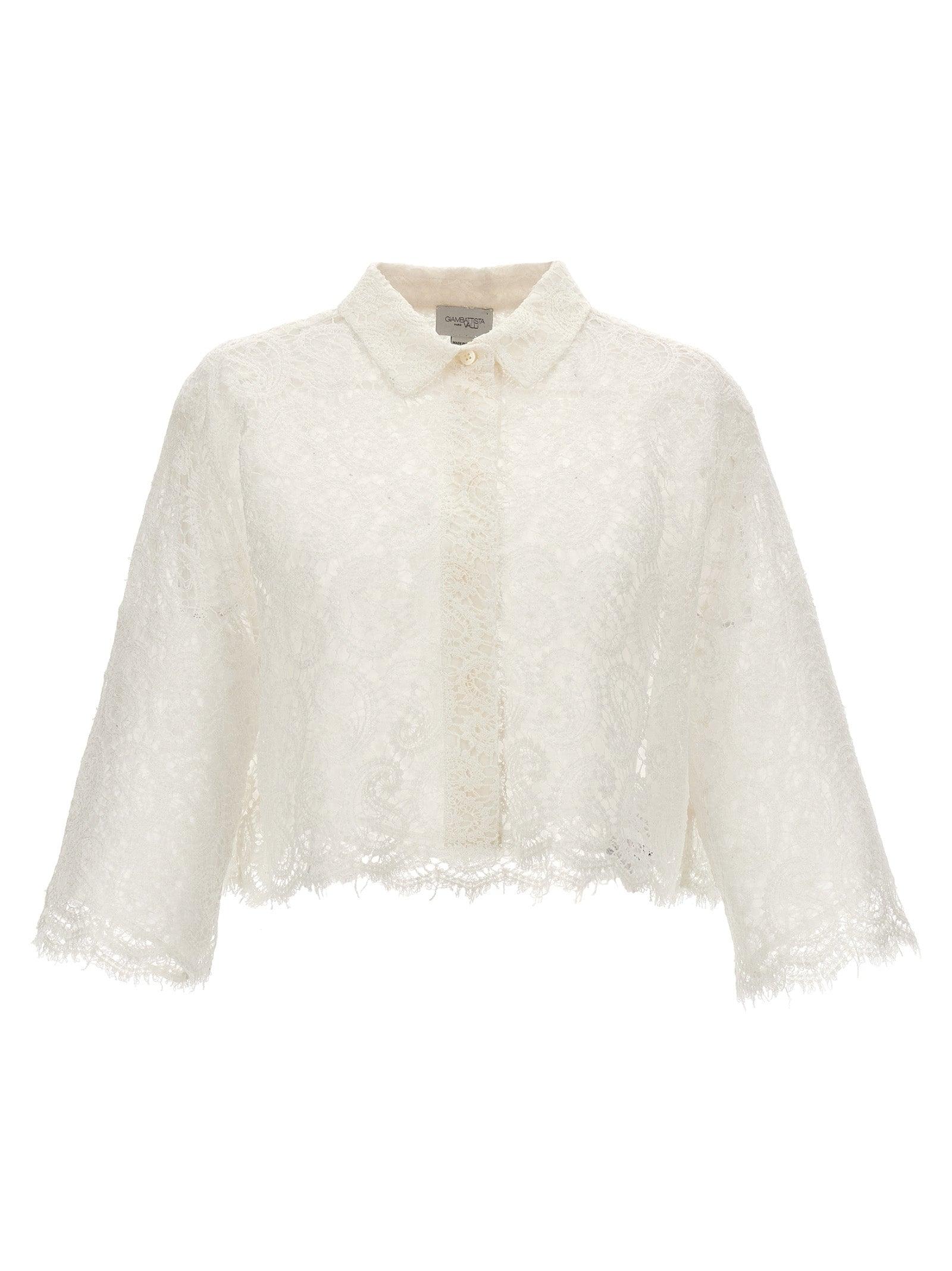 Giambattista Valli paisley-pattern macramé cropped blouse - White