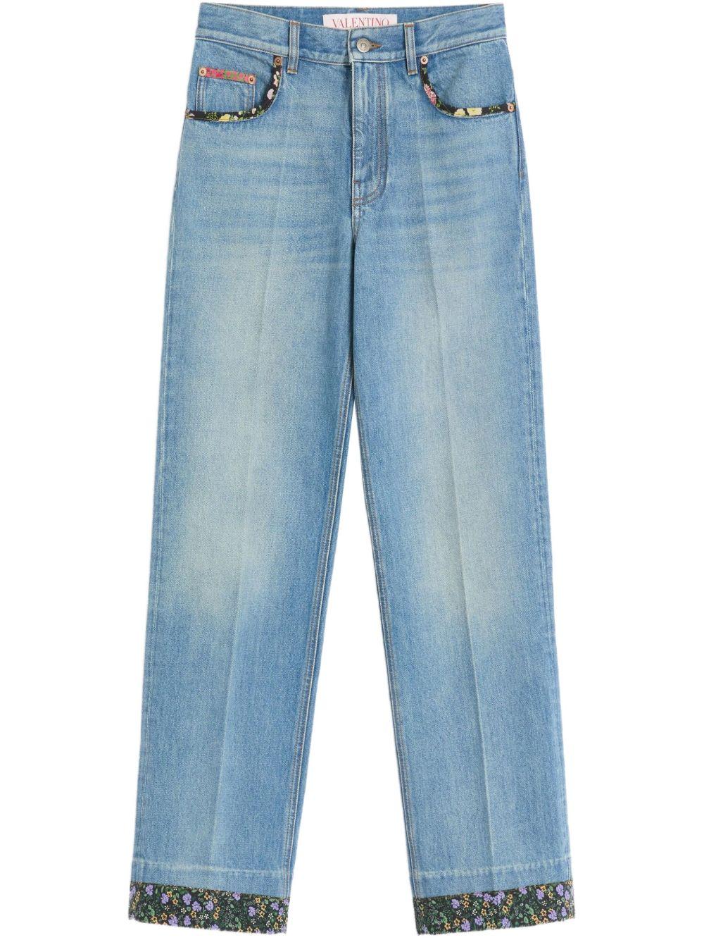 VALENTINO☆DENIM TROUSERS Valentino Garavani jacquard-trim