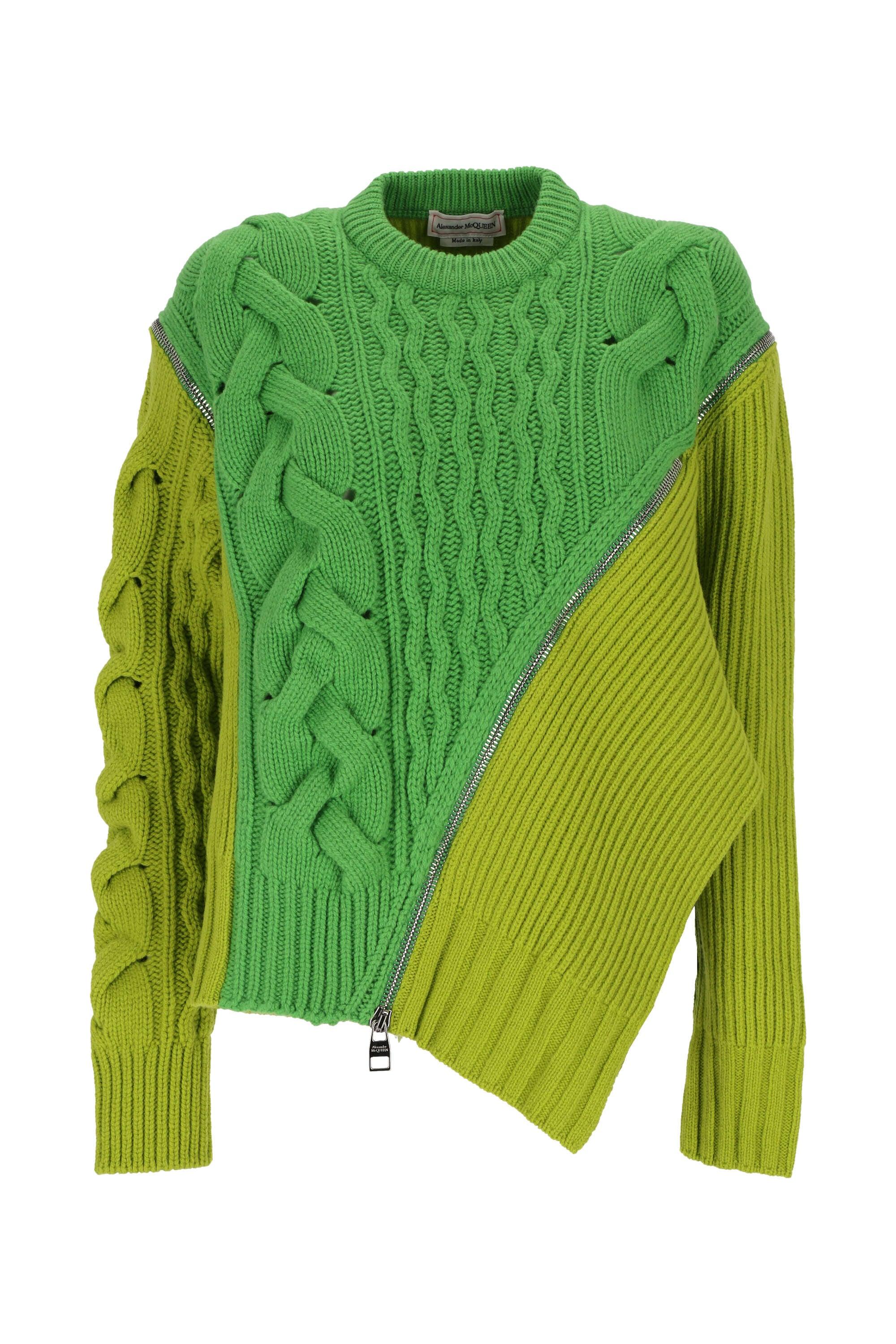 Alexander McQueen Zip-up Cable-knit Jumper in Green | Lyst