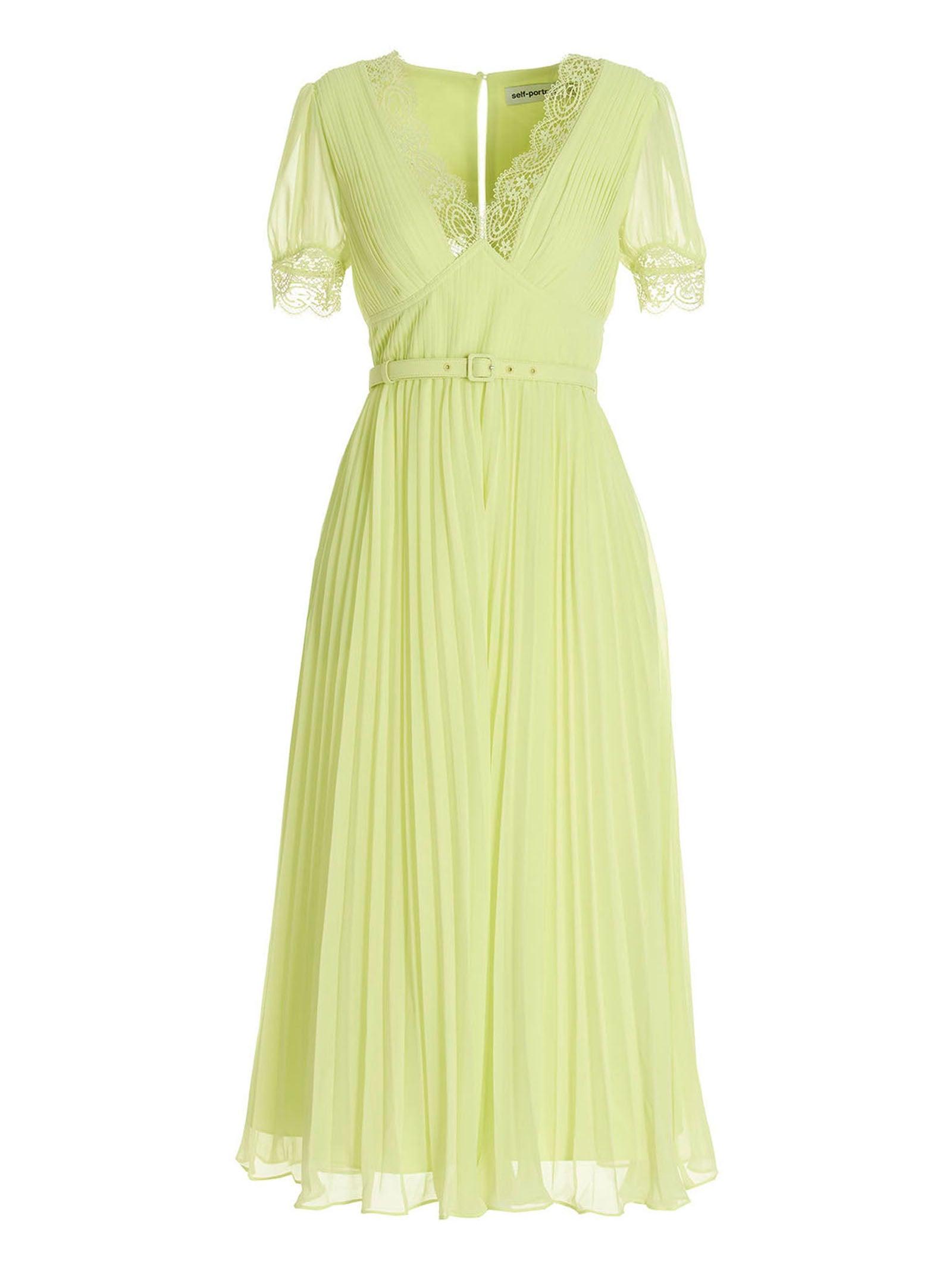 Self Portrait Self Portrait Pleated Chiffon Midi Dress in Yellow