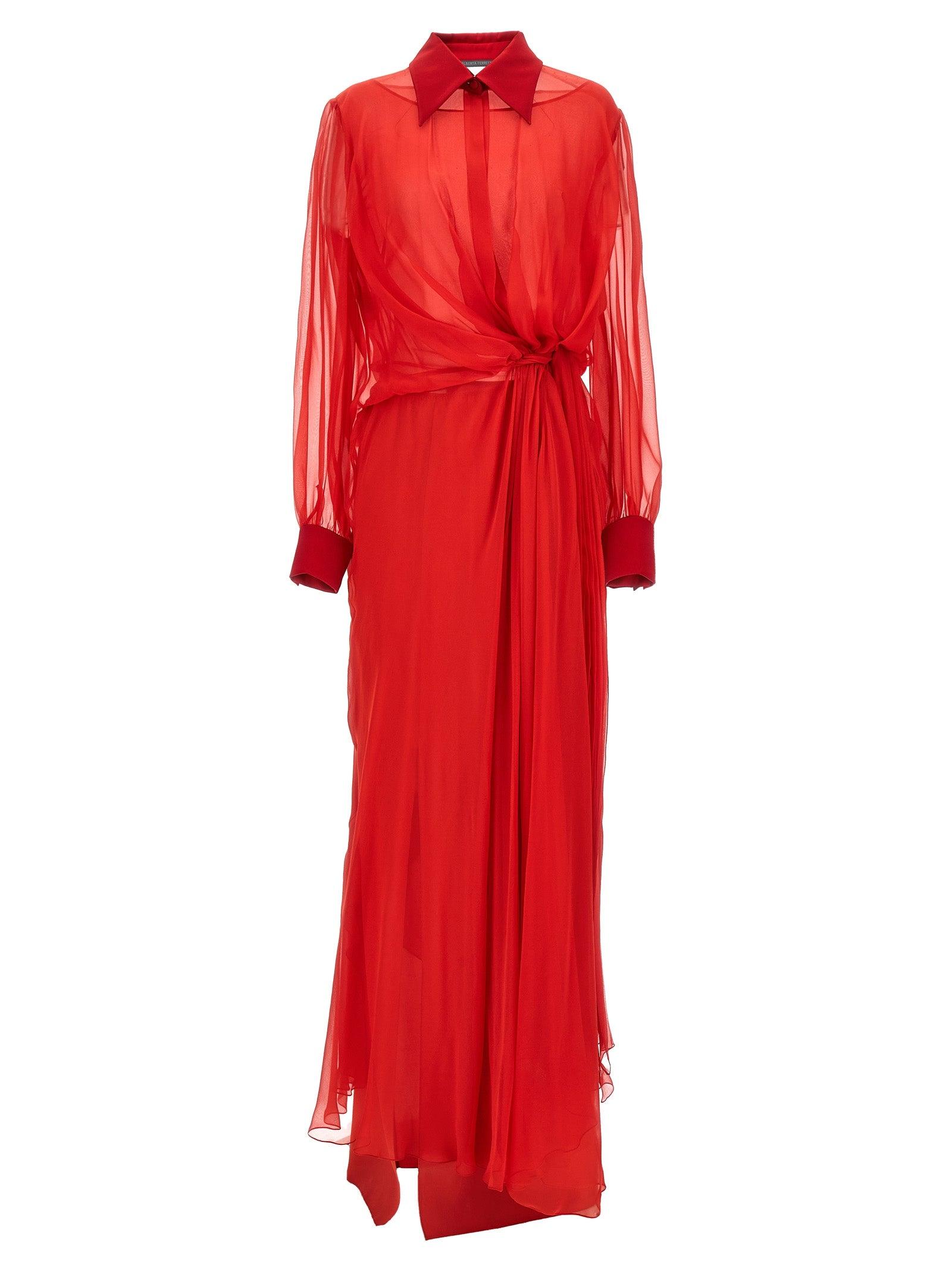 Abito lungo chiffon di Alberta Ferretti in Rosso Lyst