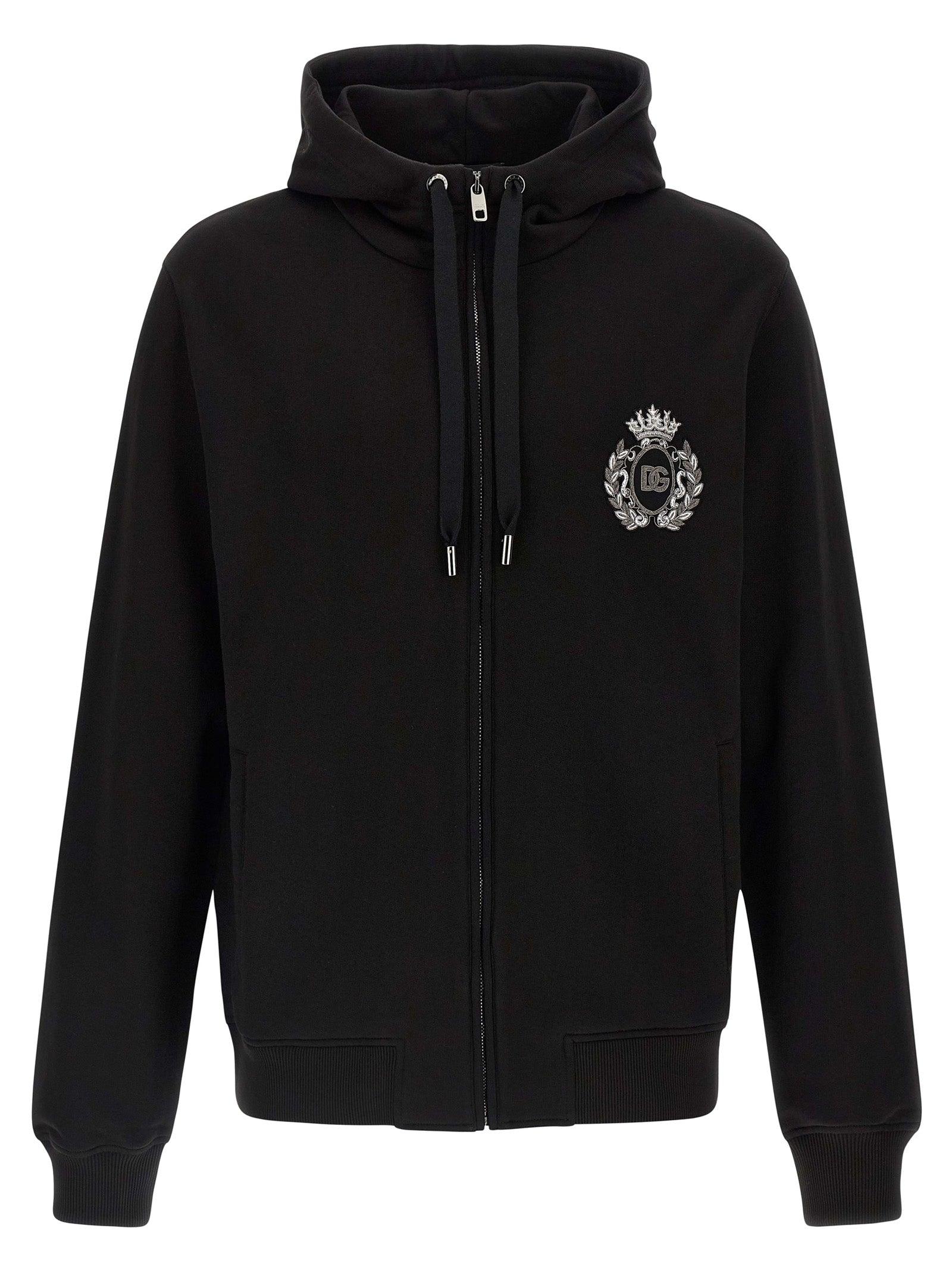 Dolce & Gabbana DG ネックロゴ フーディ パーカー ブラック Jersey sweatshirt with DG embroidery in Black for Men