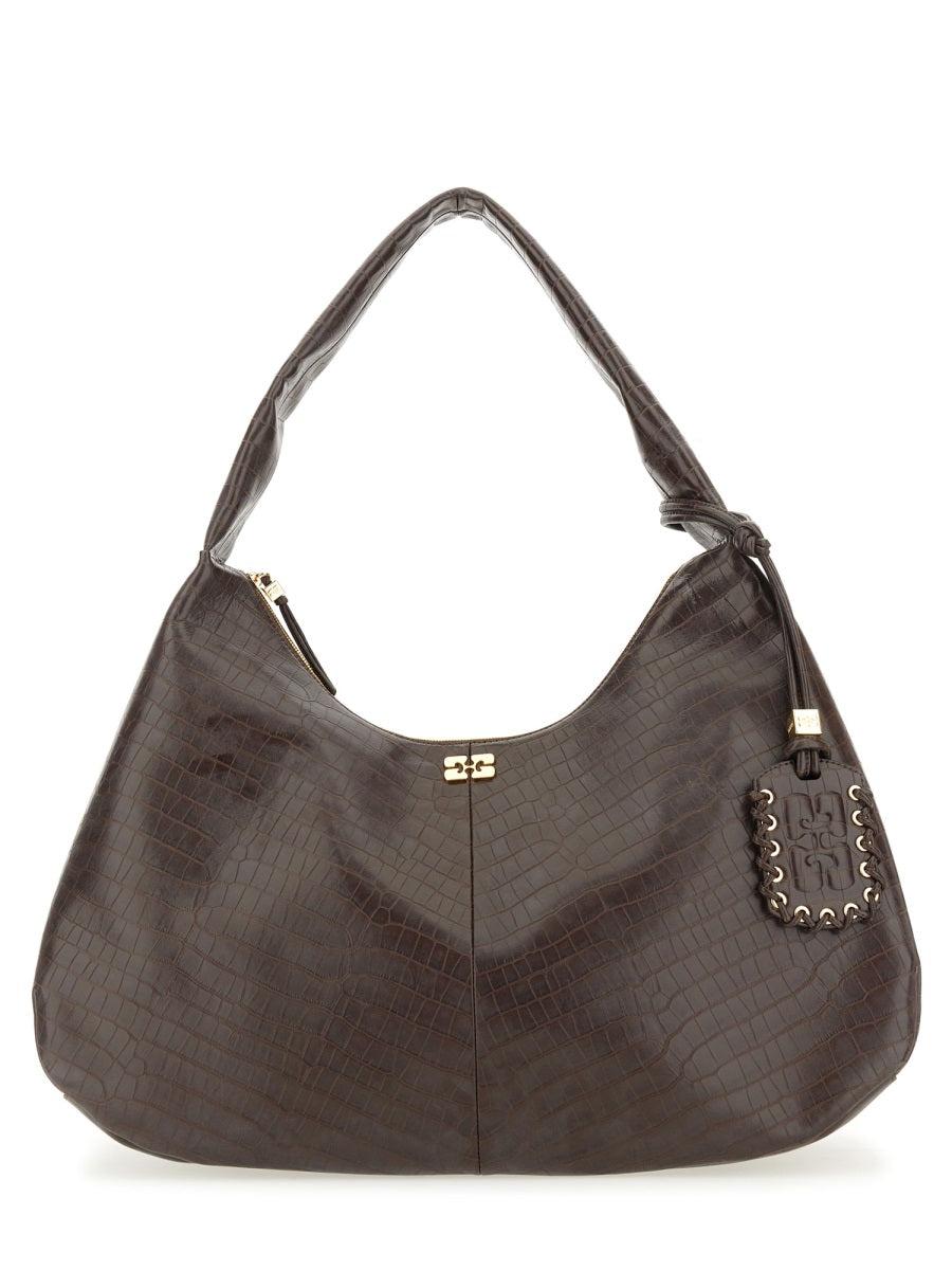 ショルダーバッグ・ポシェット GANNI MEDIUM CROCO HOBO BAG Pineneedle Green Croco Medium Hobo Bag | GANNI (Global)