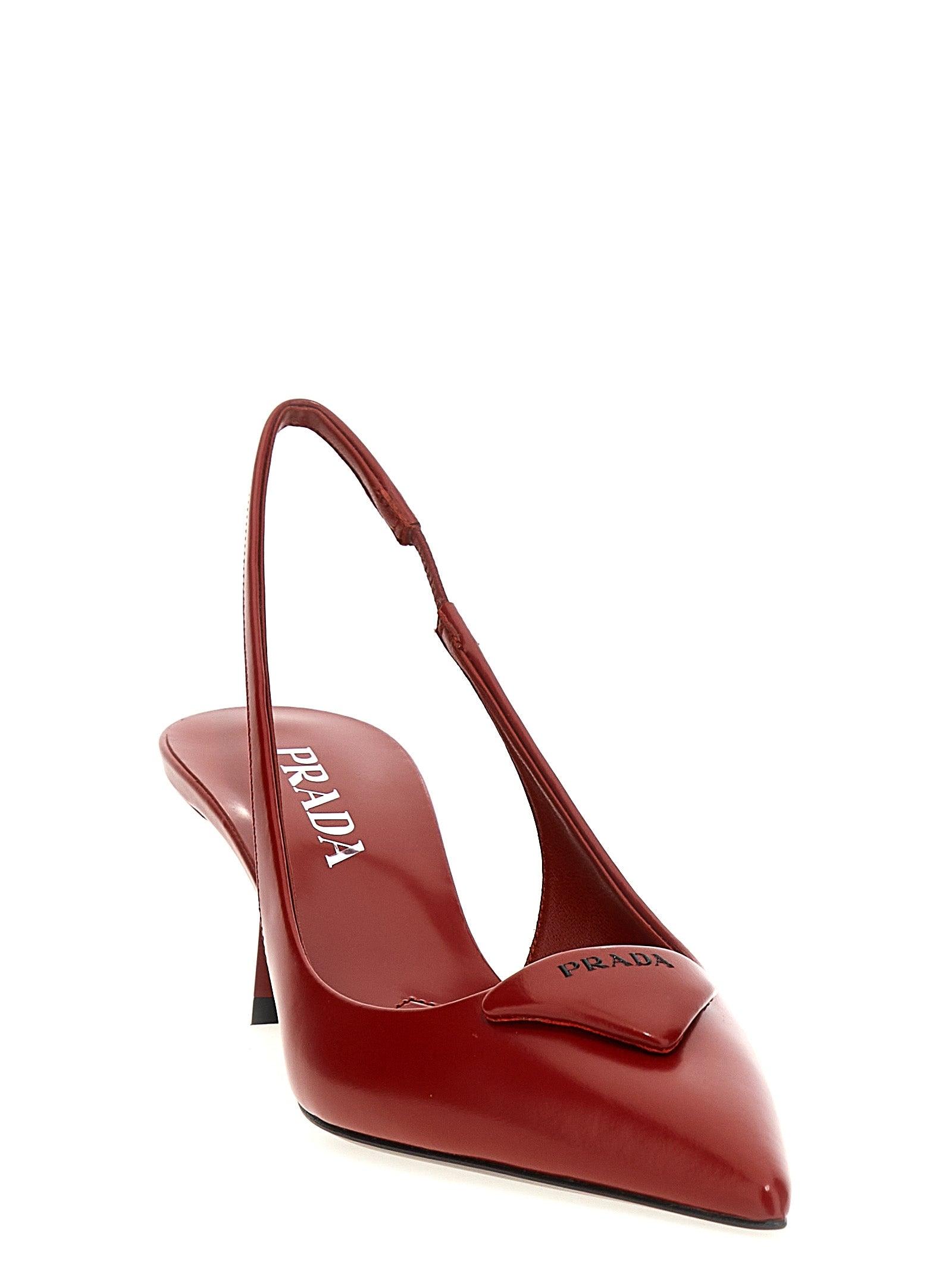 Prada Triangle Logo Slingback in Red | Lyst