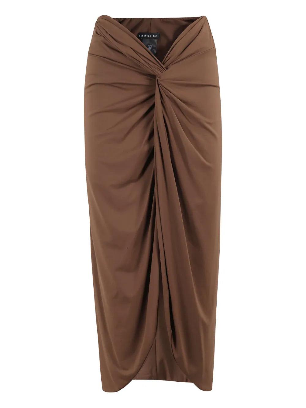スカート FEDERICA TOSI STRETCH CADY LONG SKIRT WITH KNOT Federica Tosi Gonna Midi Copricostume Con Nodo | Nero