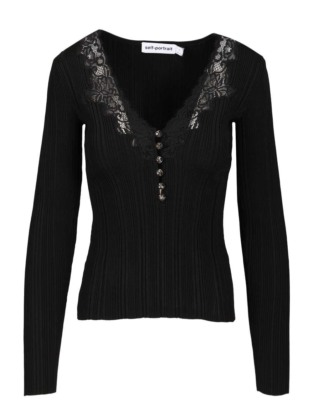 Tシャツ・カットソー SELF PORTRAIT RIBBED TOP WITH LACE self-portrait-may-25-