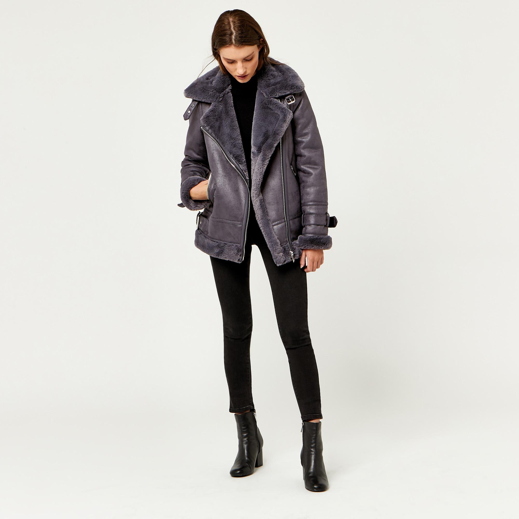 Warehouse Gray Oversized Biker Jacket