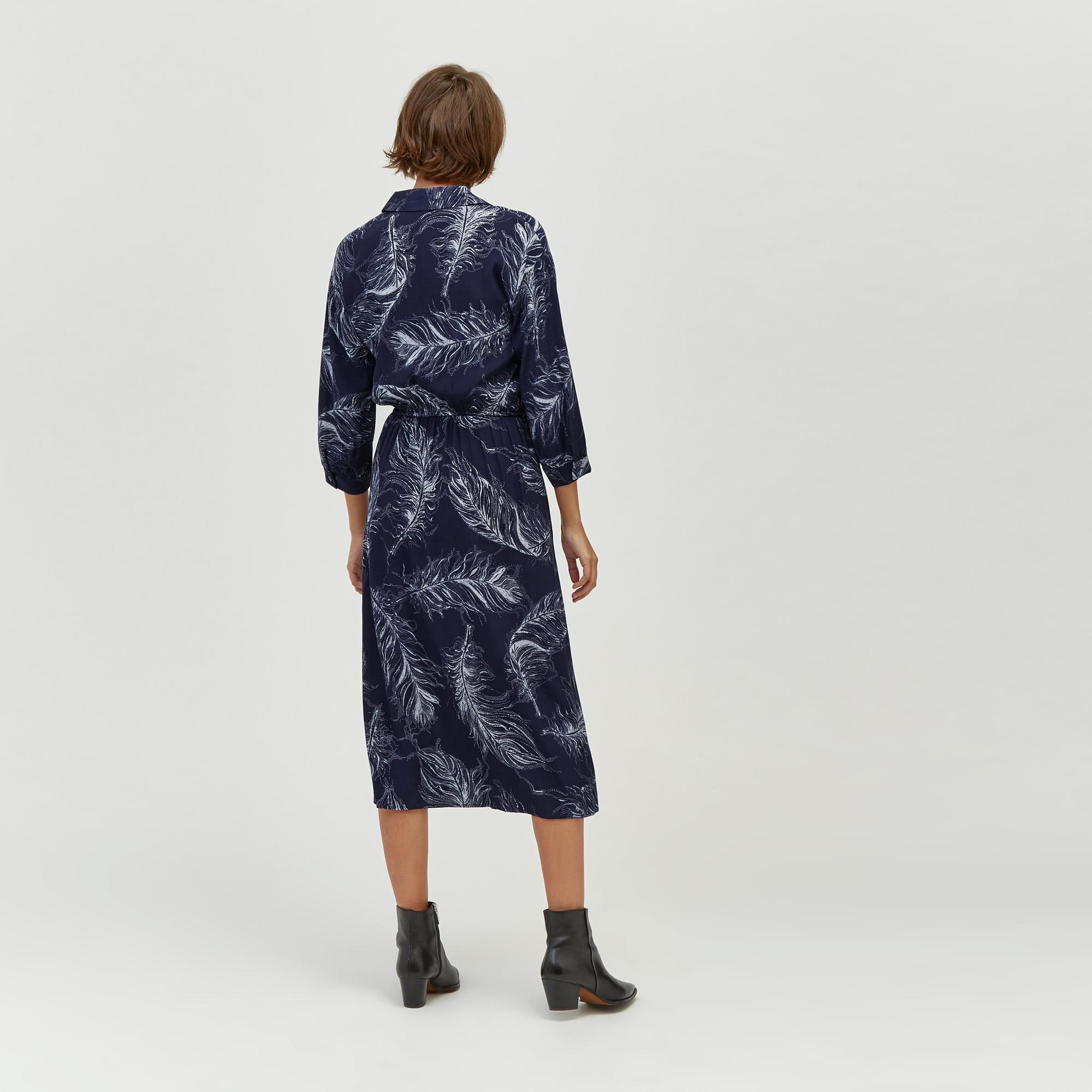 warehouse feather print midi shirt dress