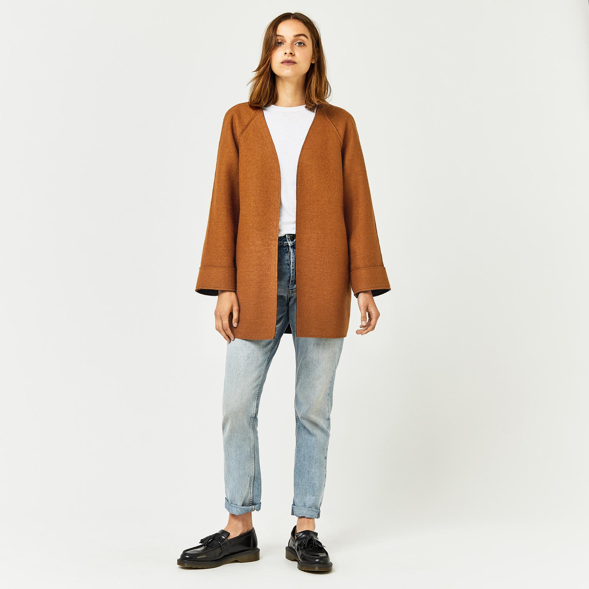 Warehouse Synthetic Short Bonded Swing Coat In Tan Brown