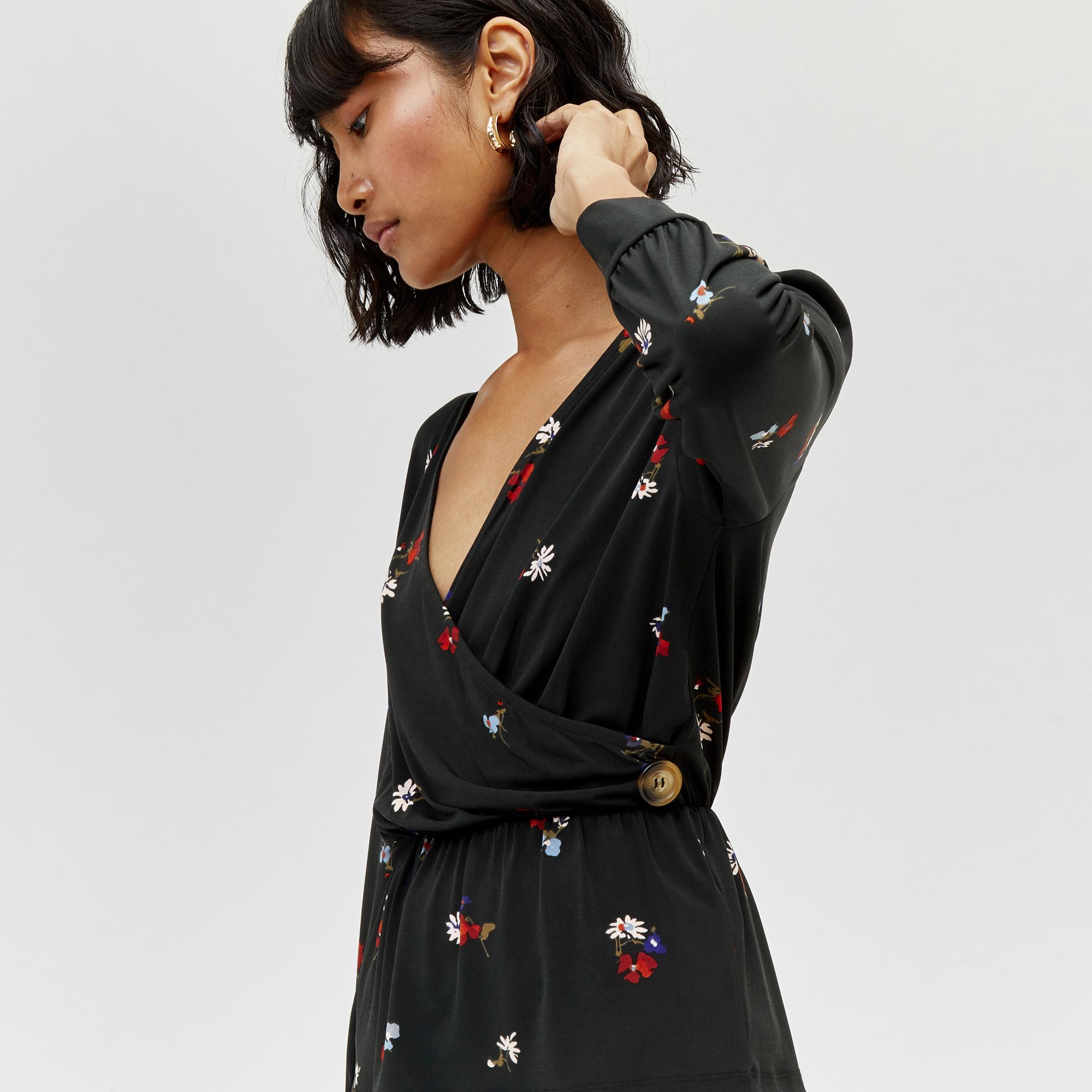 warehouse honey floral wrap dress