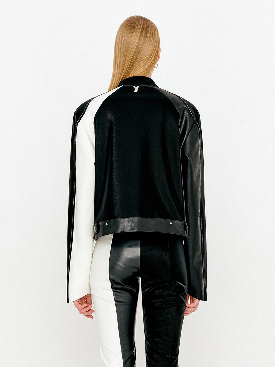 YUSE Color Block Leather Biker Jacket in Black | Lyst
