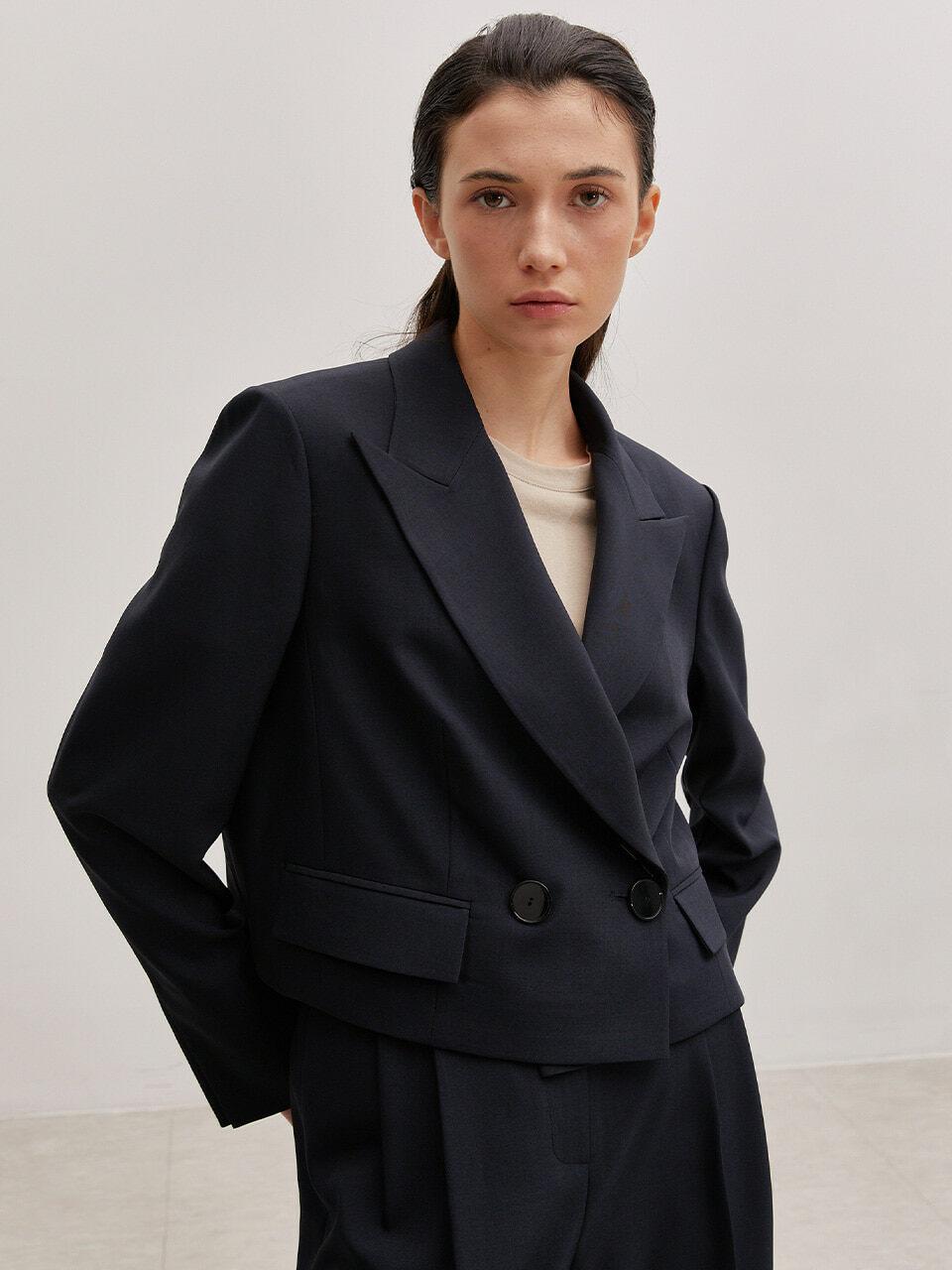 COLLABOTORY Tailored Double-breasted Crop Jacket in Black | Lyst UK