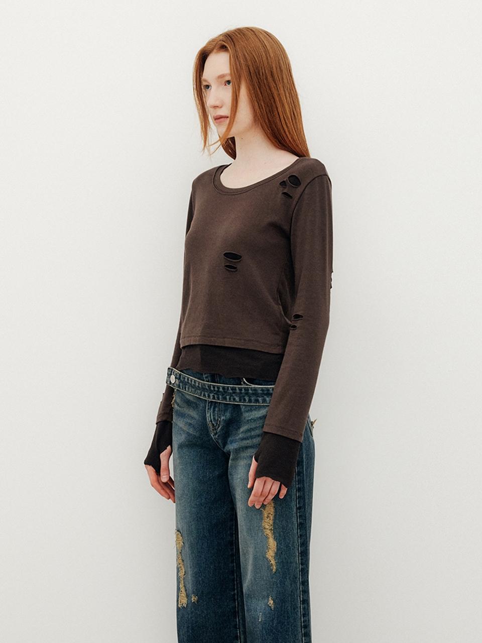 YUSE Destroyed Layered Long Sleeve Top in Blue | Lyst